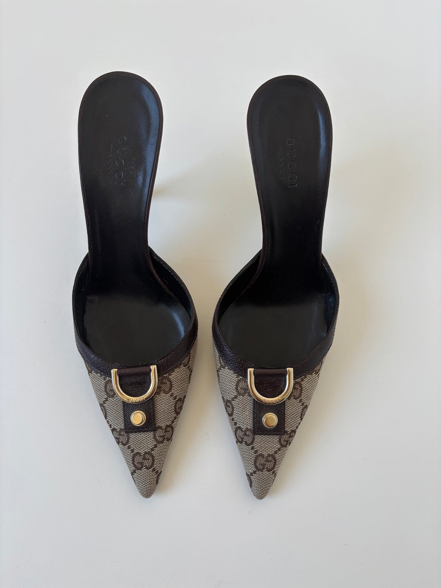 Gucci by Tom Ford 2000s brown D-Ring monogram mules (EU 37 / US 6.5)