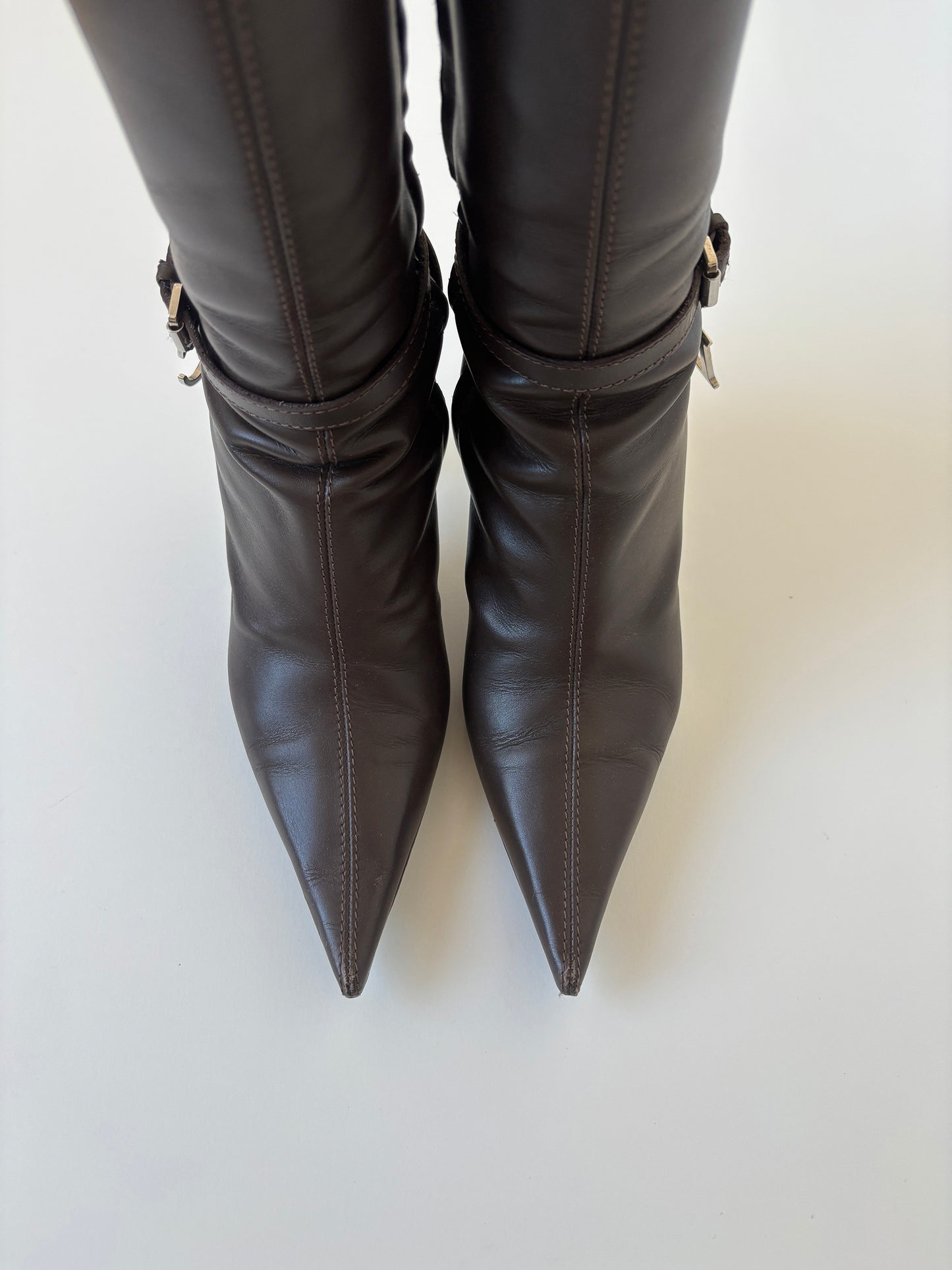Vintage Christian Dior by John Galliano 2000s brown CD logo boots with small buckles