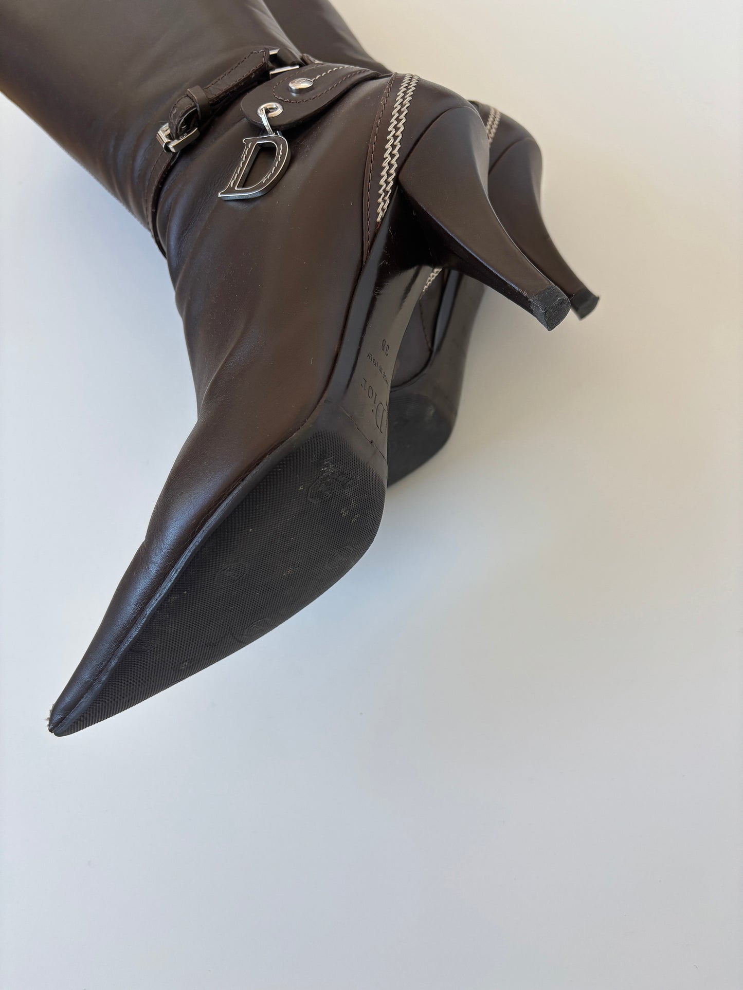 Vintage Christian Dior by John Galliano 2000s brown CD logo boots with small buckles