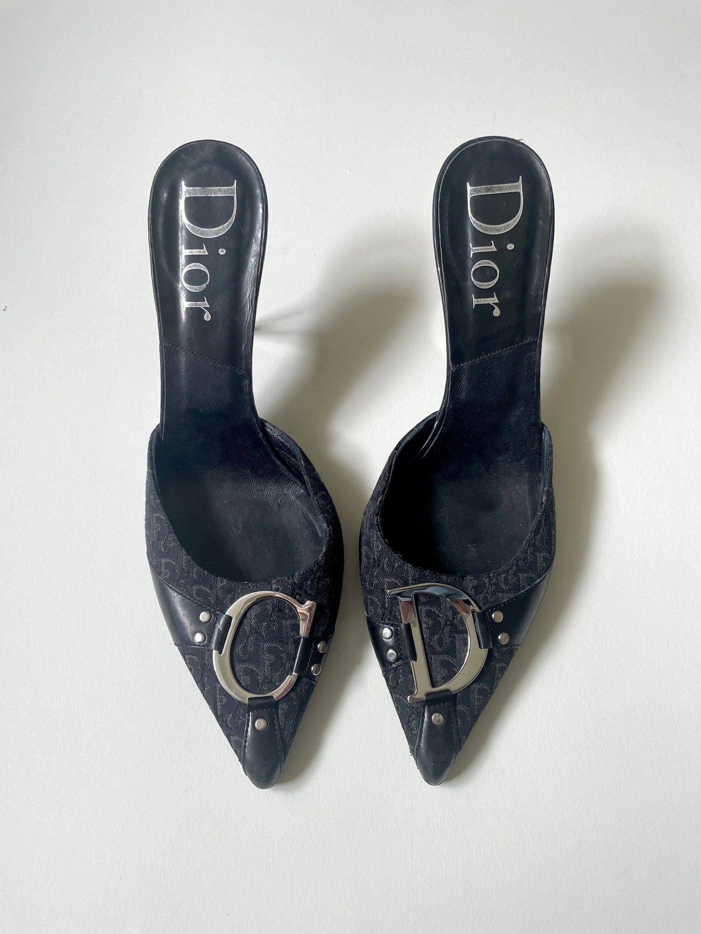 Christian Dior by John Galliano hardcore metal logo heel mules