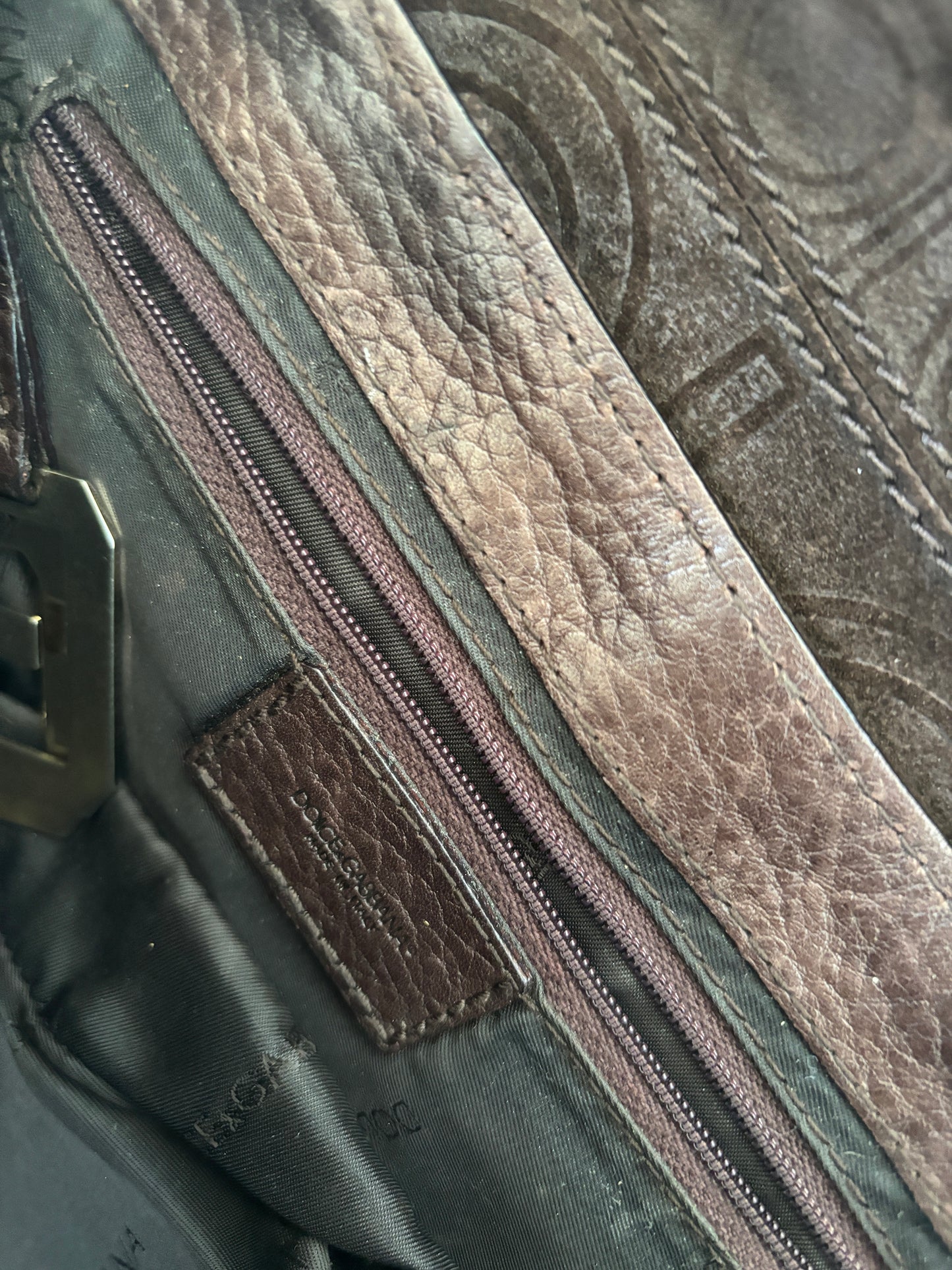 Dolce & Gabbana 2000s dark brown suede O-Ring baguette bag