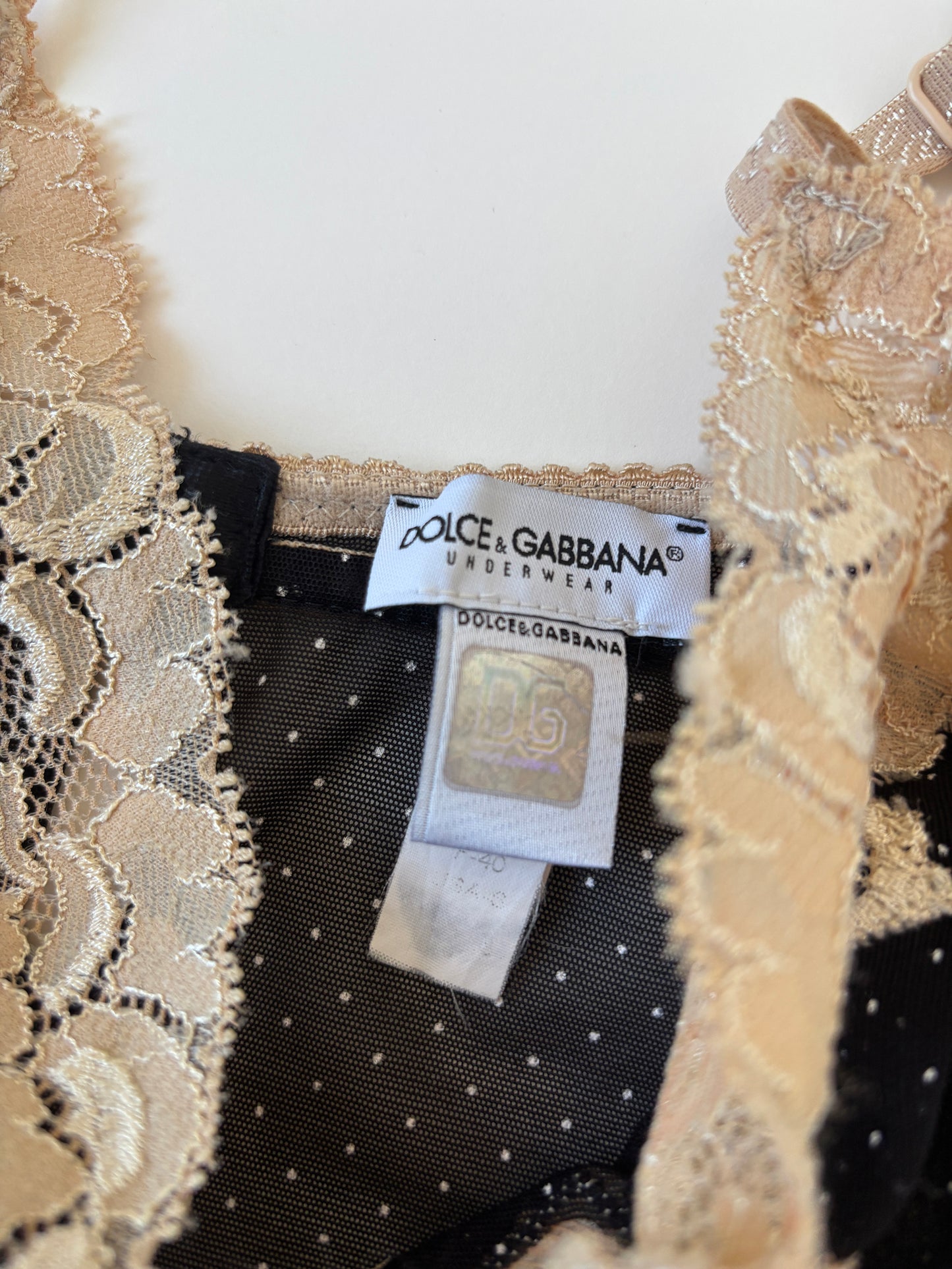 Dolce & Gabbana 2000s black polka dot lace mesh top S-M