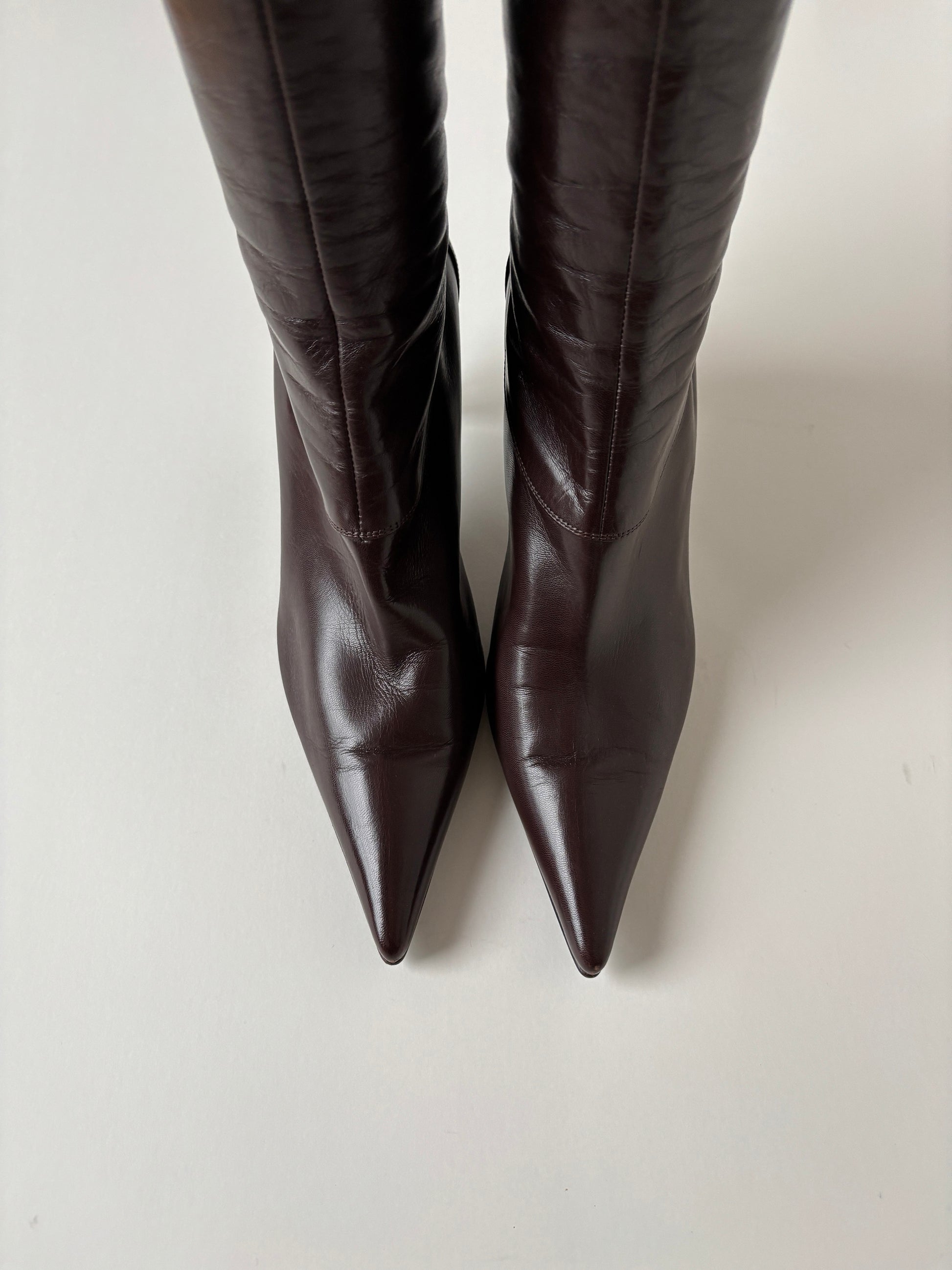 Vintage Sergio Rossi 2000s italian luxury dark brown boots with midi heel.
