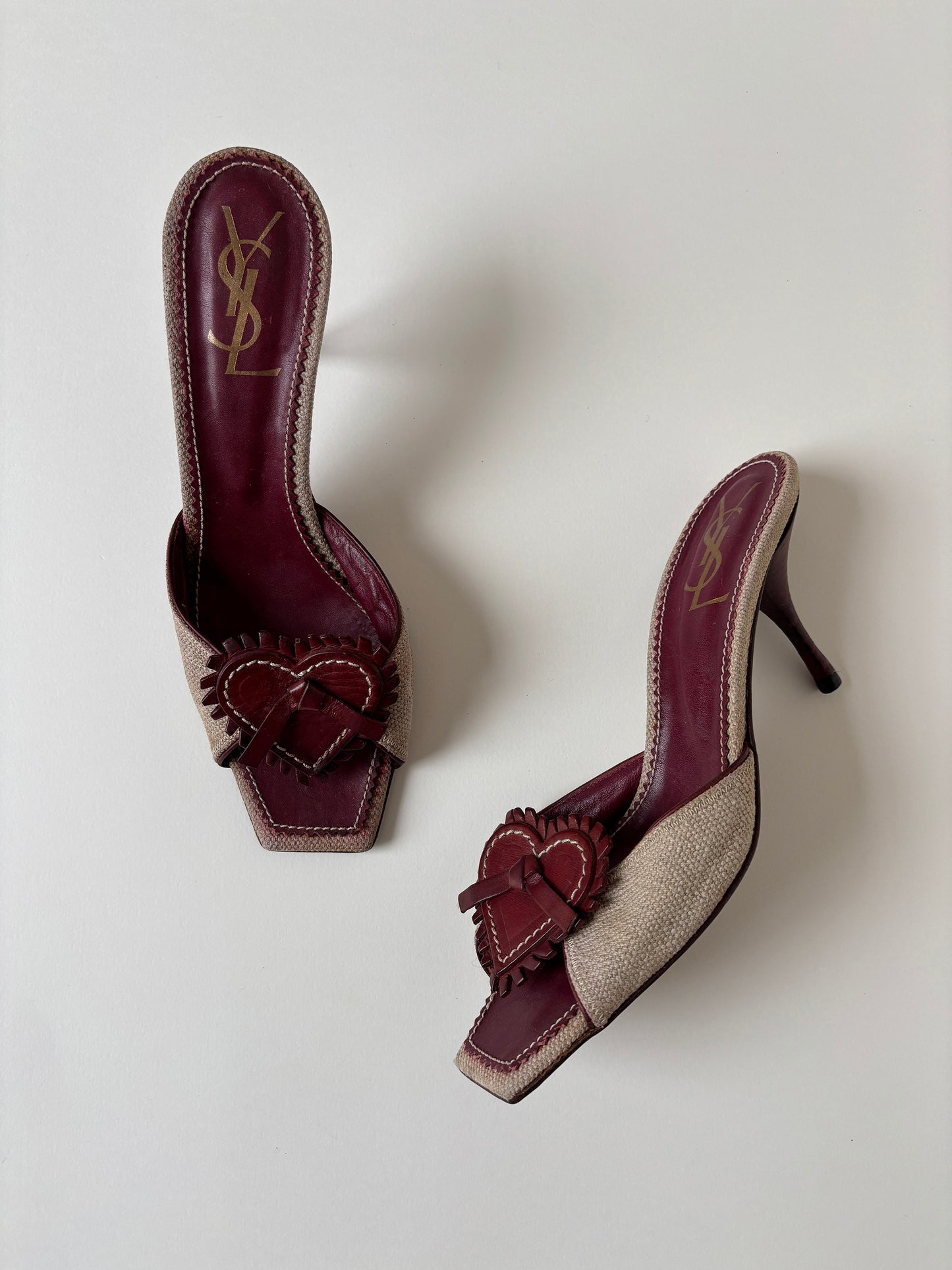 YSL iconic 1990s linen bow & heart heels (EU 37/ US 6.5)