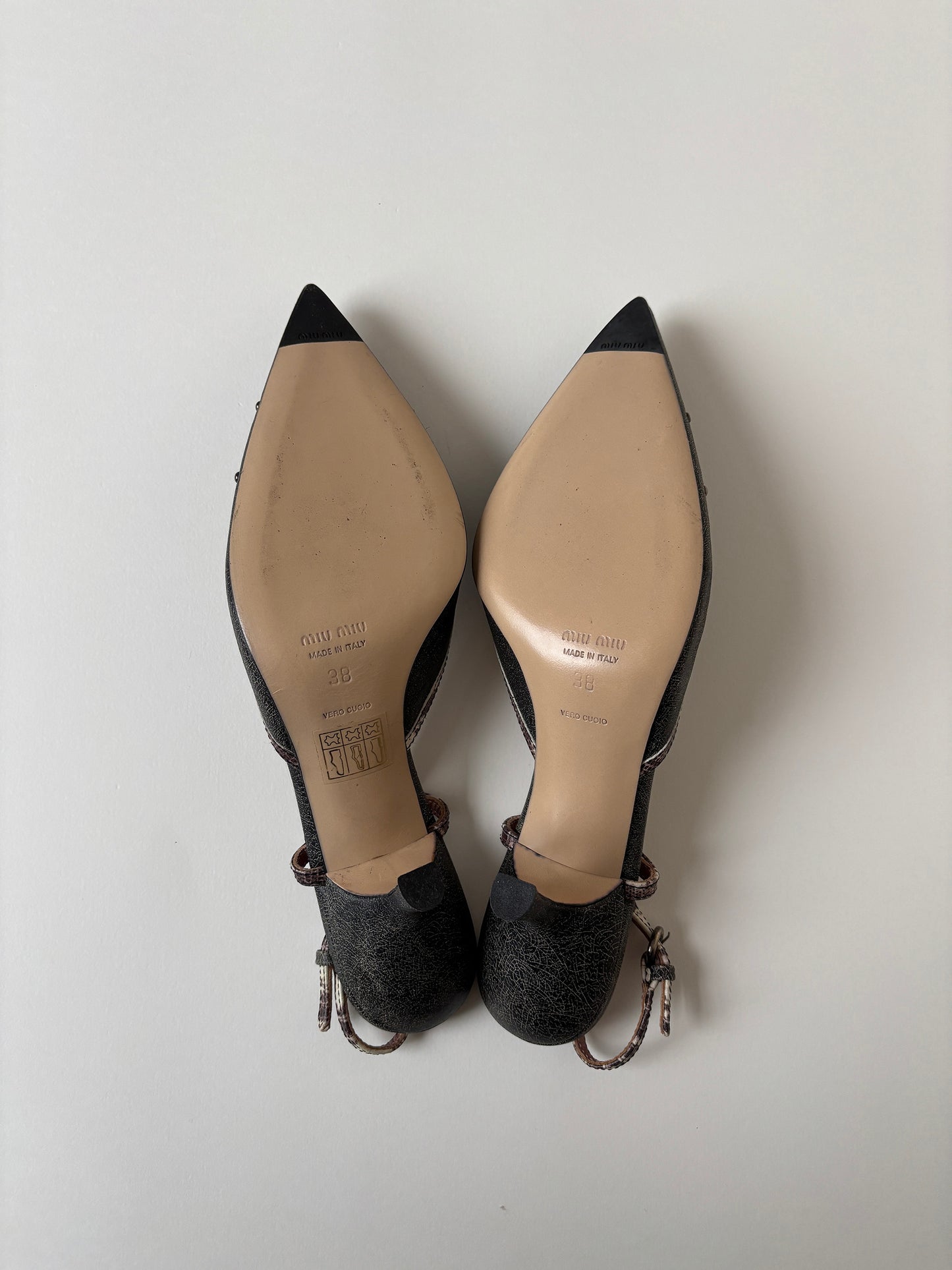 Miu Miu 2000s shell gem bow sling back kitten heels UNWORN (EU 38 / US 7.5)