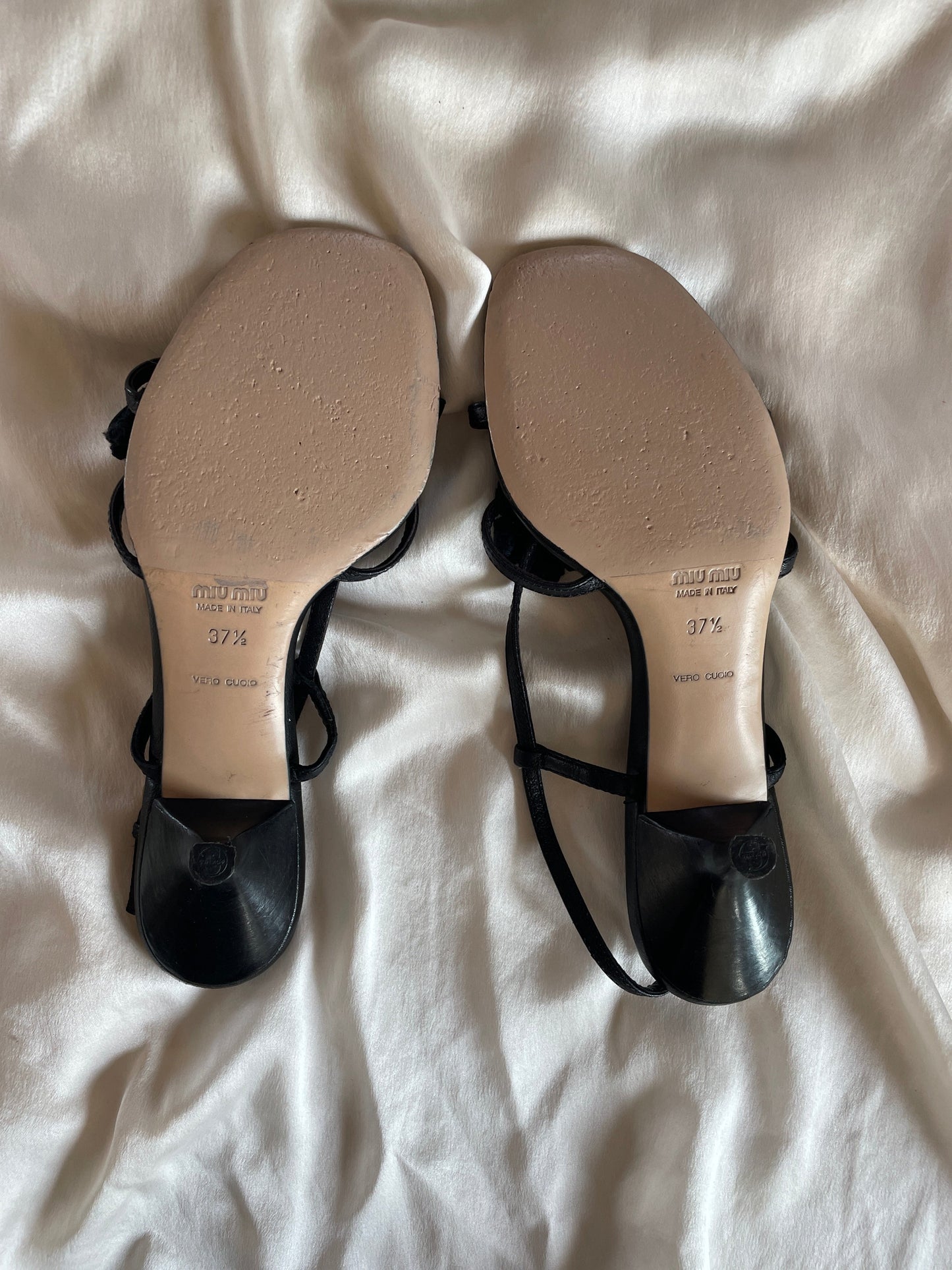 Miu Miu black crochet floral kitten heels