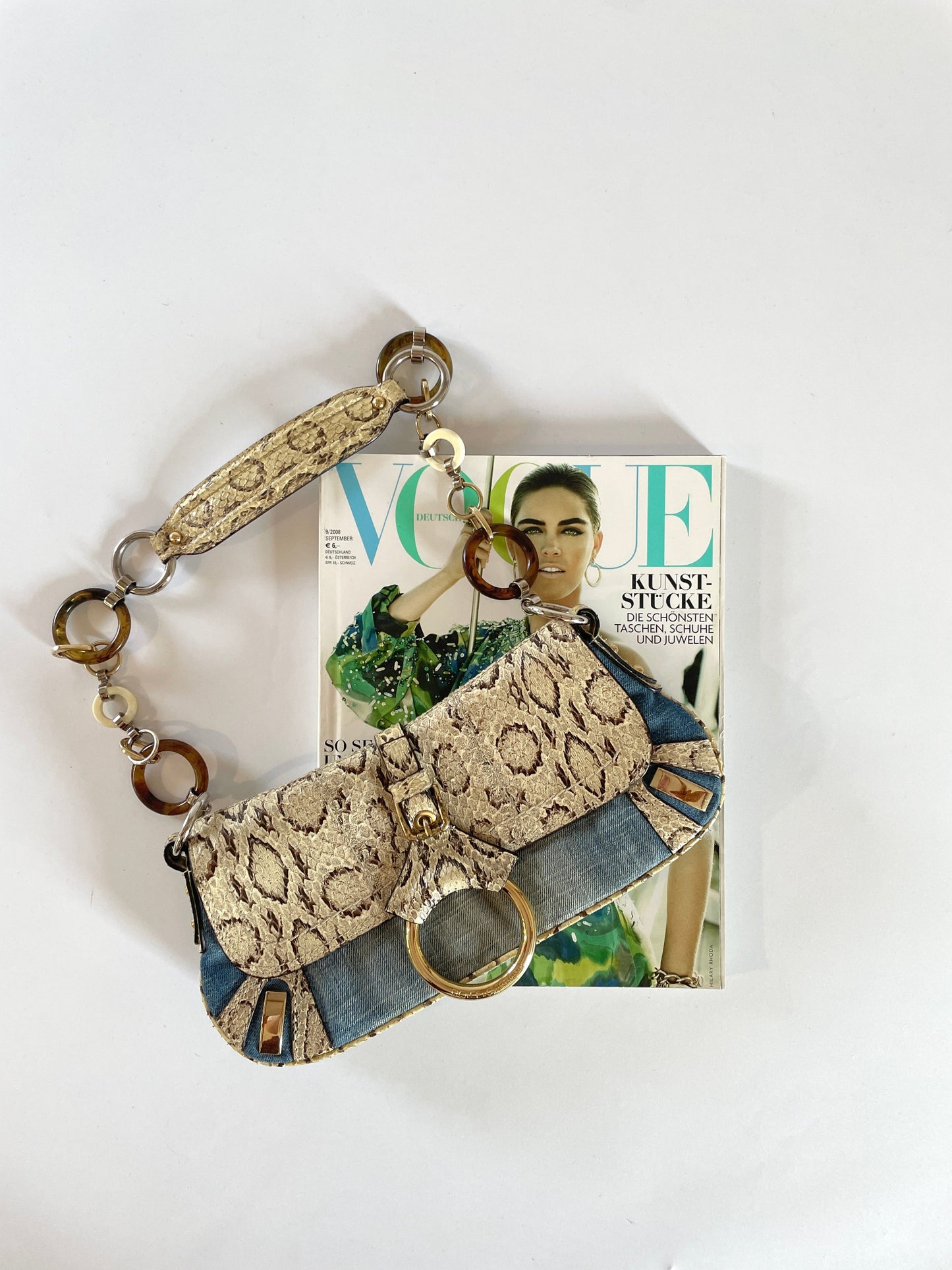 Dolce & Gabbana denim python O-Ring baguette bag SS 2005