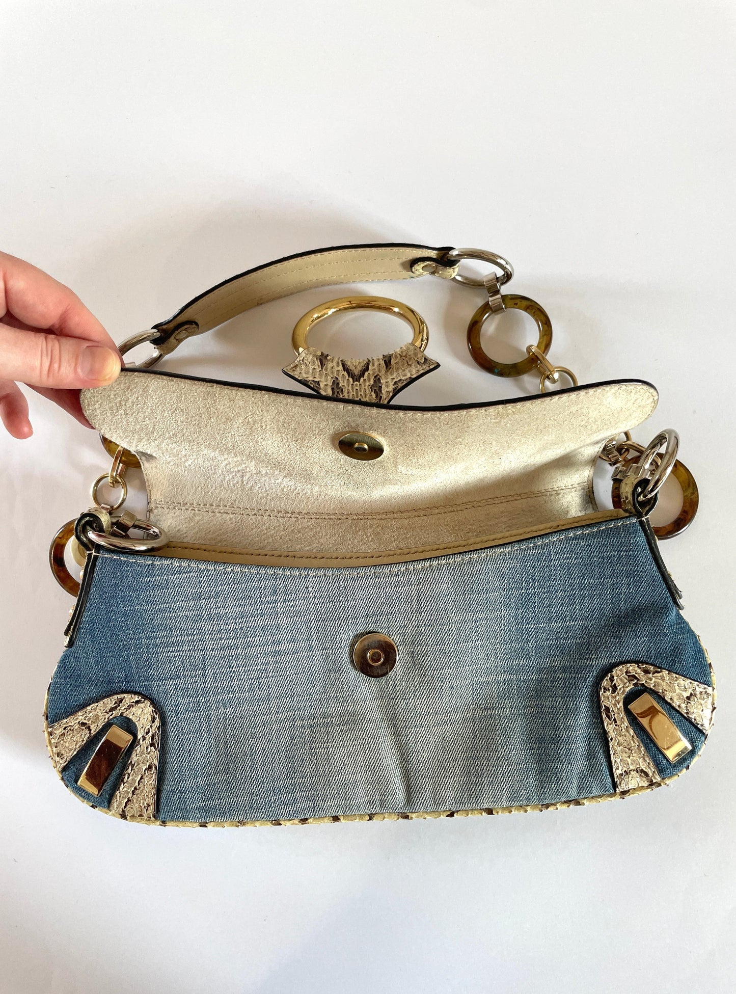 Dolce & Gabbana denim python O-Ring baguette bag SS 2005