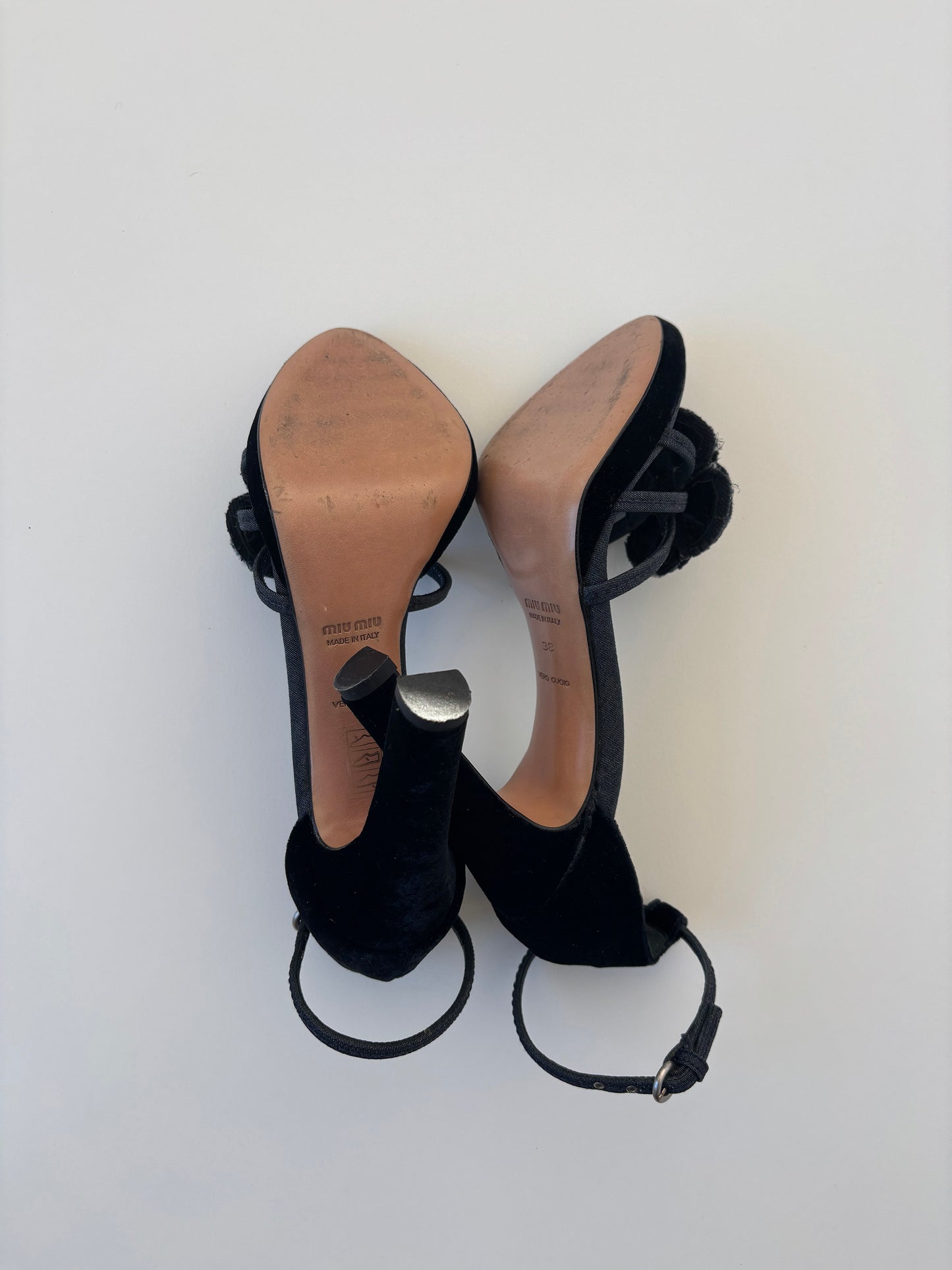 Miu Miu 2000s denim velvet floral platform heels (EU 38 / US 7.5)