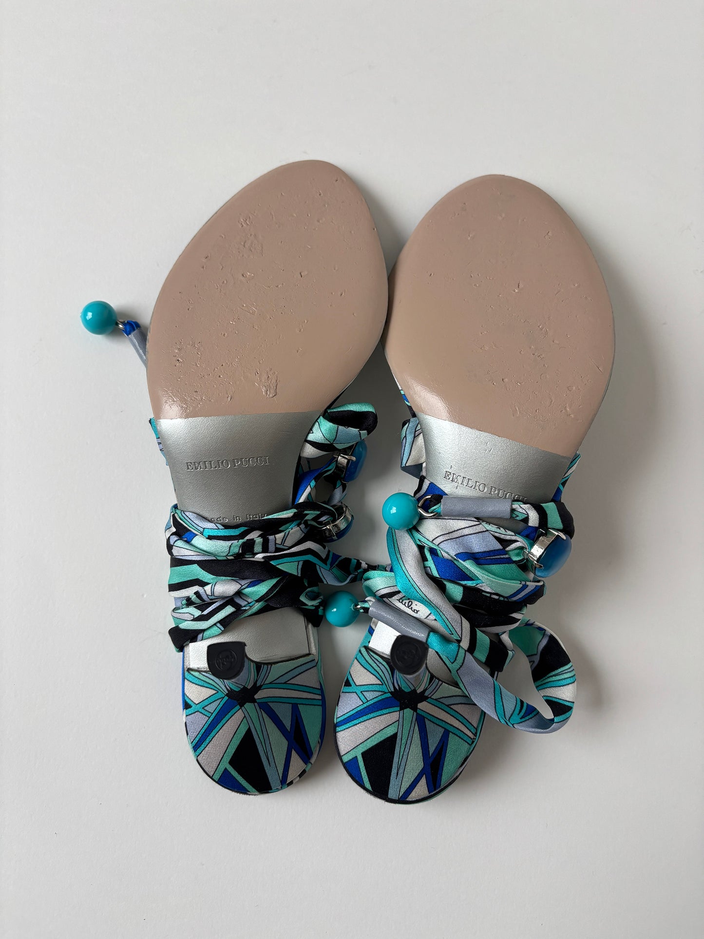 Emilio Pucci 2000s blue silk thong kitten heels (EU 39 / US 8.5)
