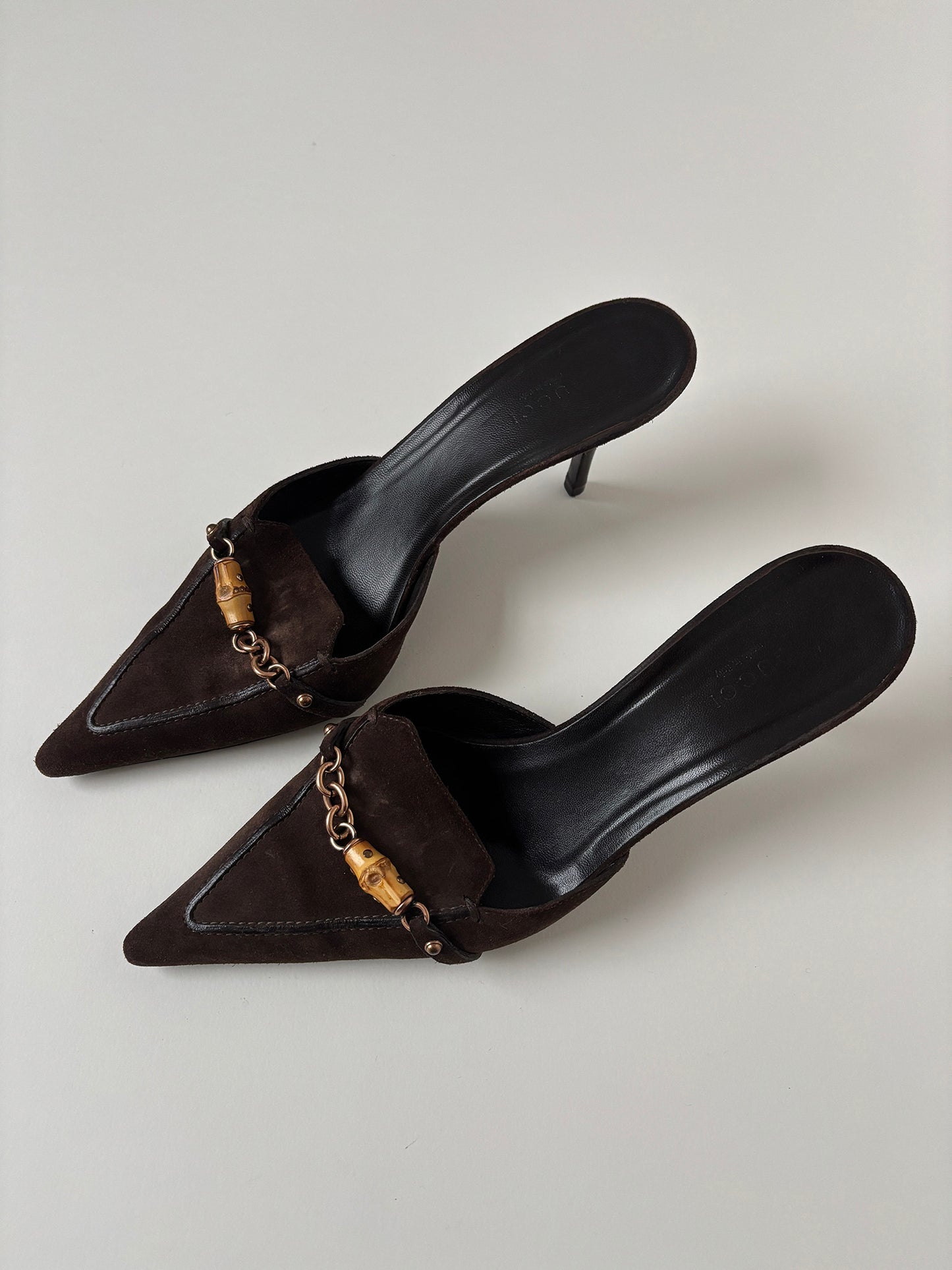 Gucci by Tom Ford 2000s dark brown suede bamboo mules (EU 39 / US 8.5)