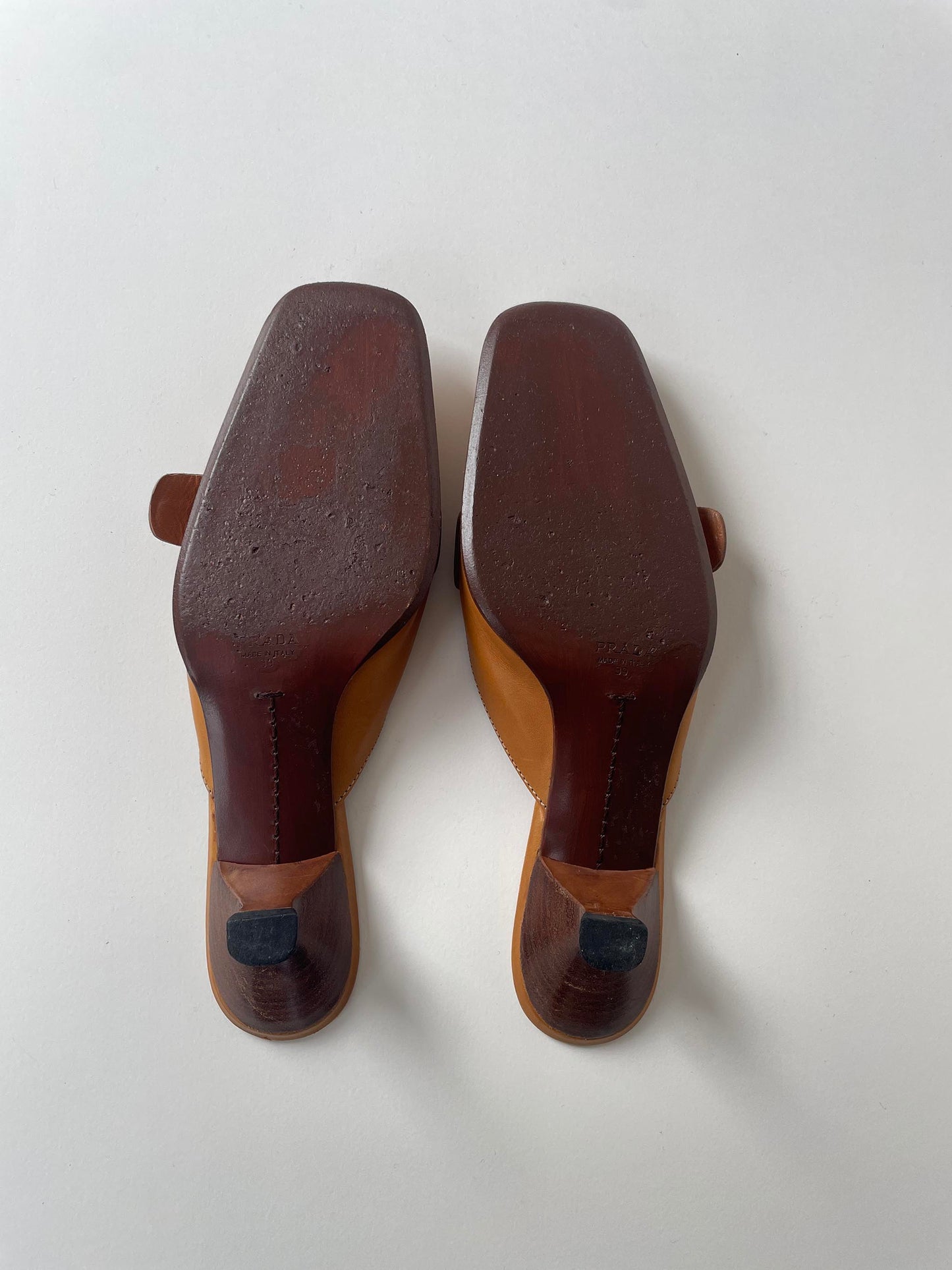 Prada 2000s tan leather buckle mules (EU 39 / US 8.5)