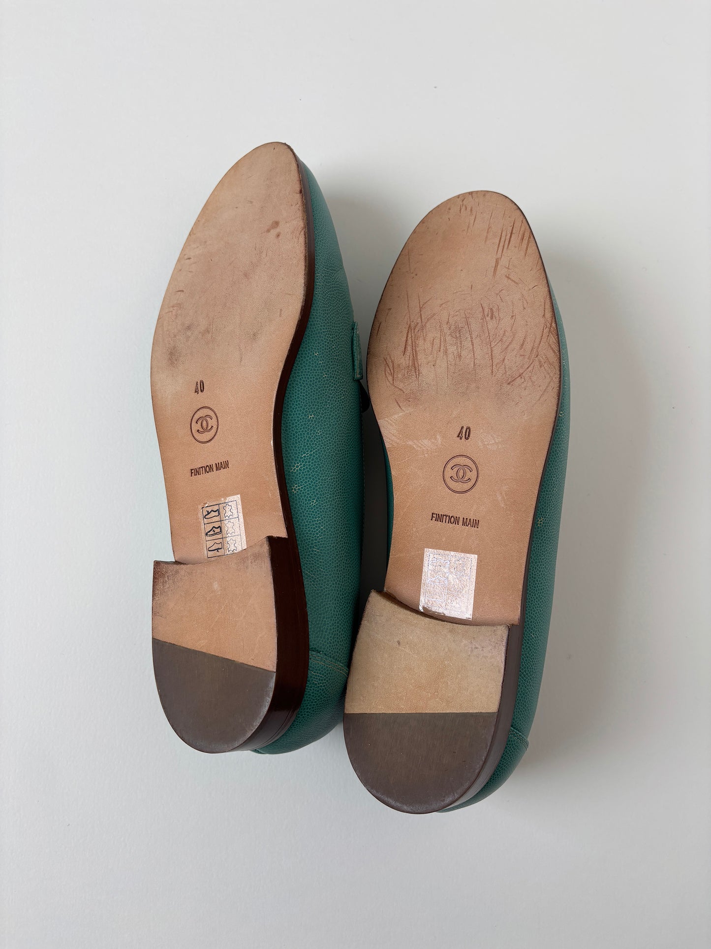 Chanel 1990s by Karl Lagerfeld turquoise logo loafer UNWORN (EU 40 / US 9.5)