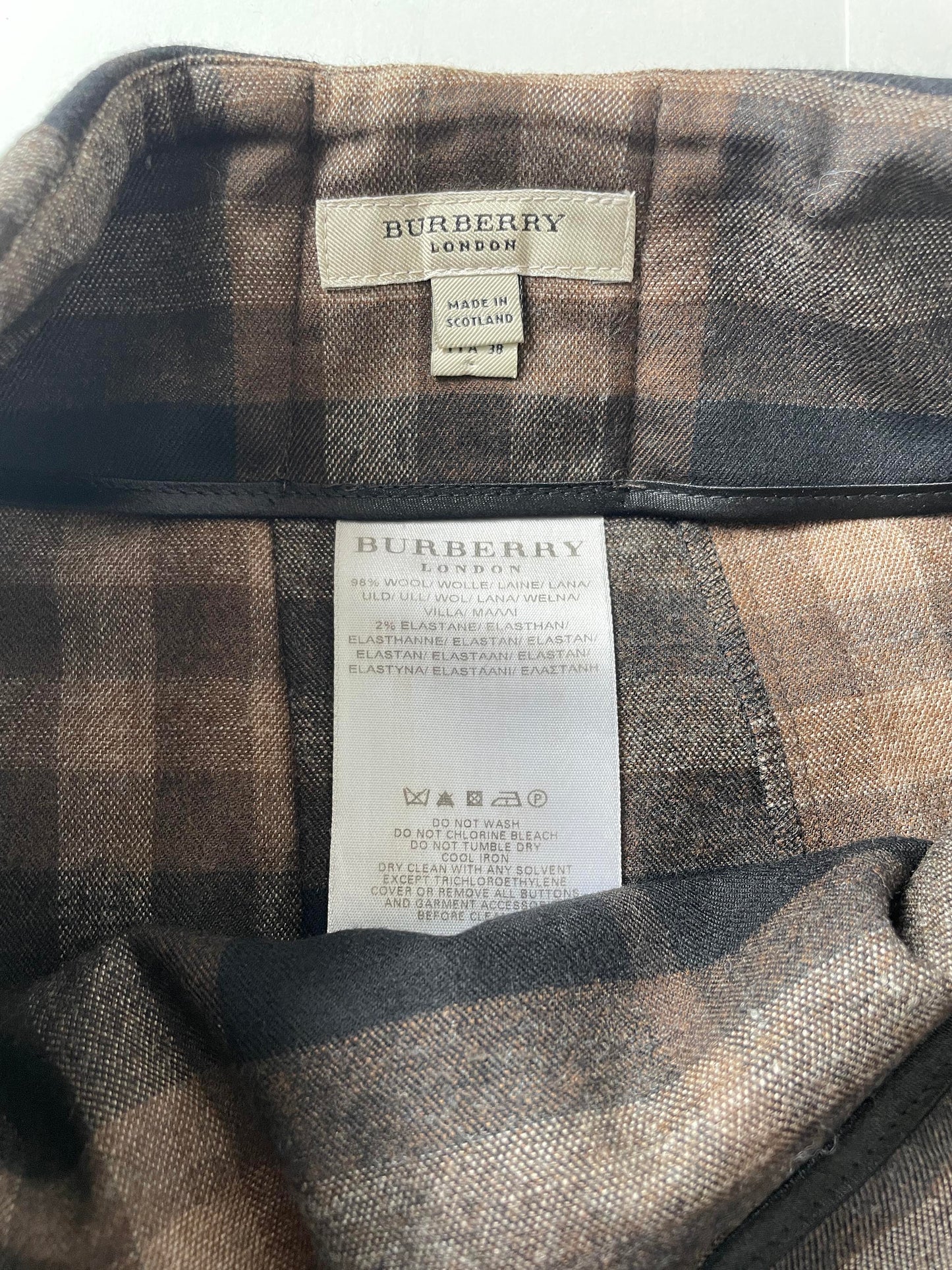 Vintage Burberry Brit brown wool mini skirt with leather straps | Size S