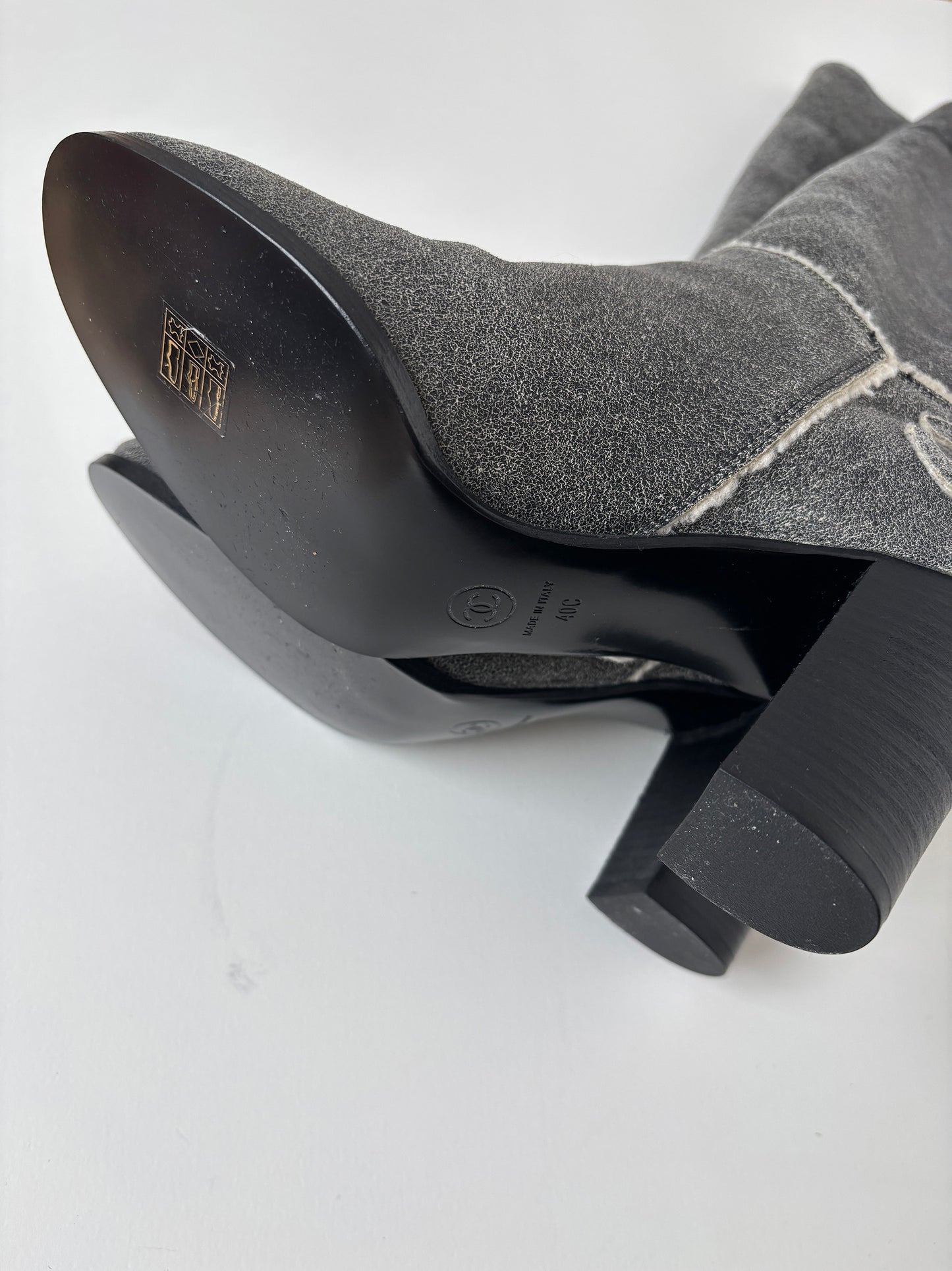 Chanel 2000s by Karl Lagerfeld grey shearling boots UNWORN (EU 40 / US 9.5)