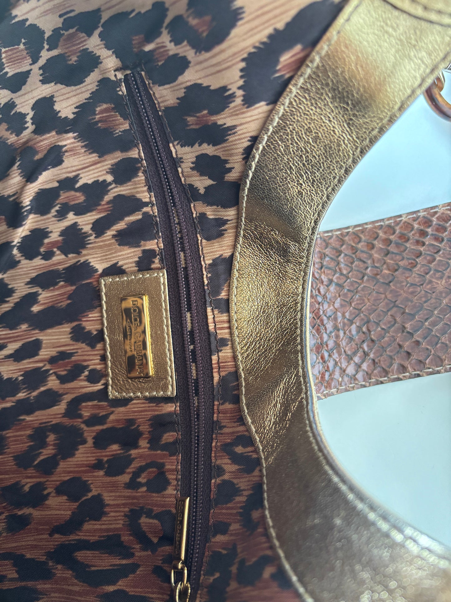 Dolce & Gabbana 2000s denim python hobo bag