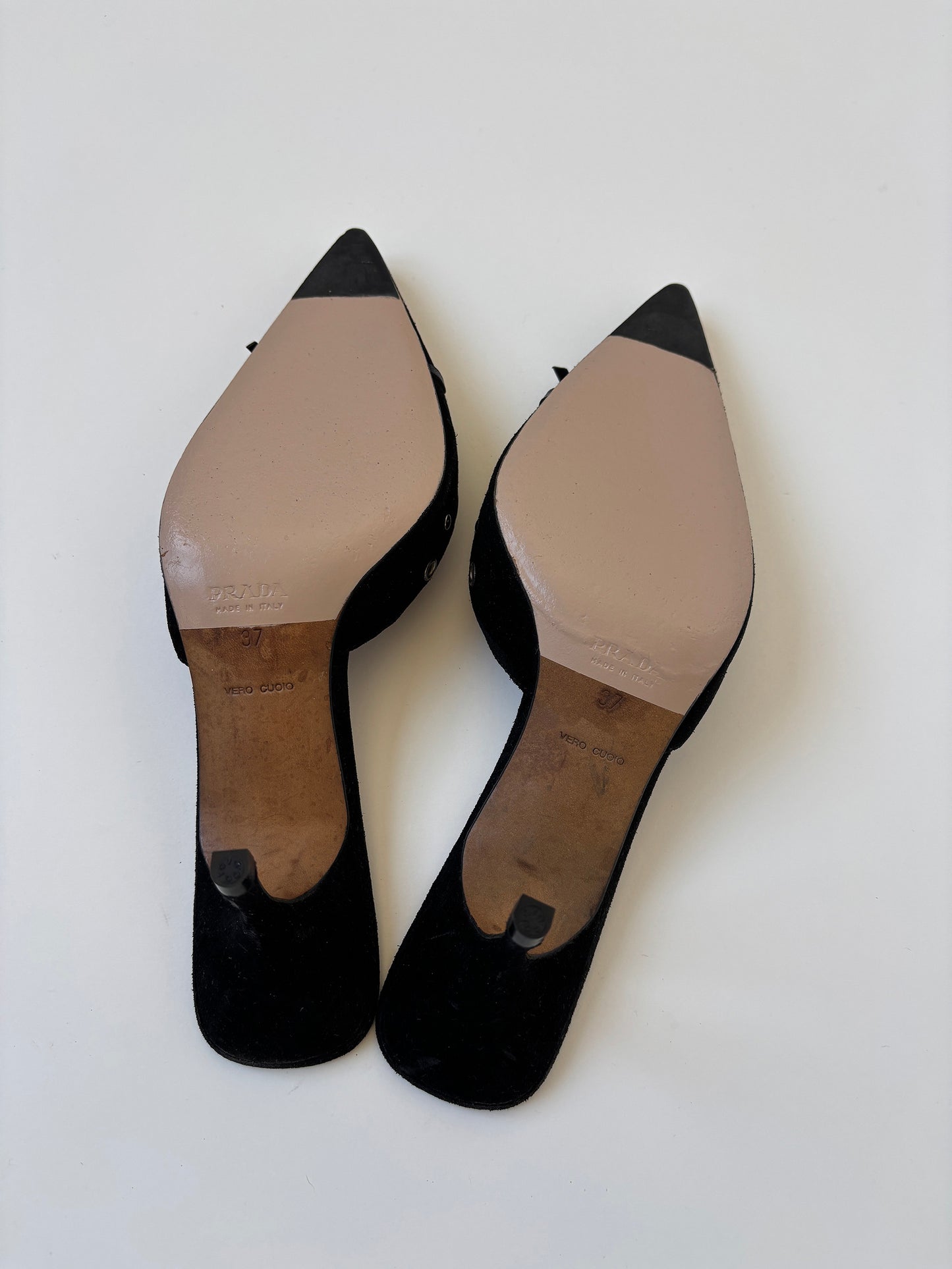 Prada 2000s iconic black suede eyelet bow mules (EU 37 / US 6.5)