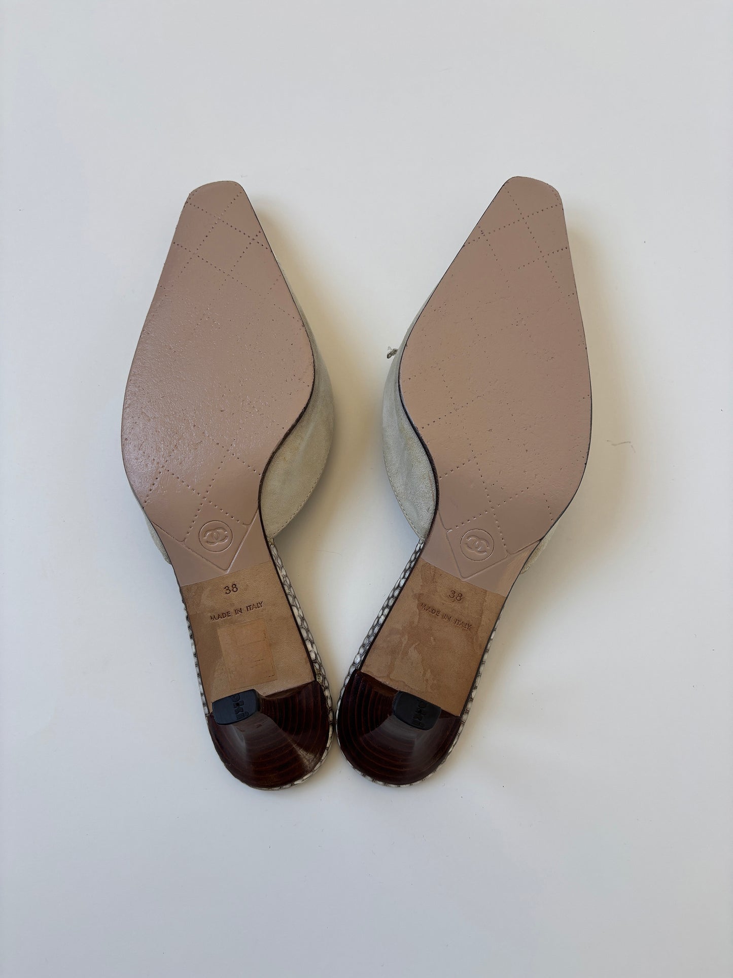 Chanel by Karl Lagerfeld 2000s beige python kitten heel mules (EU 38 / US 7.5)