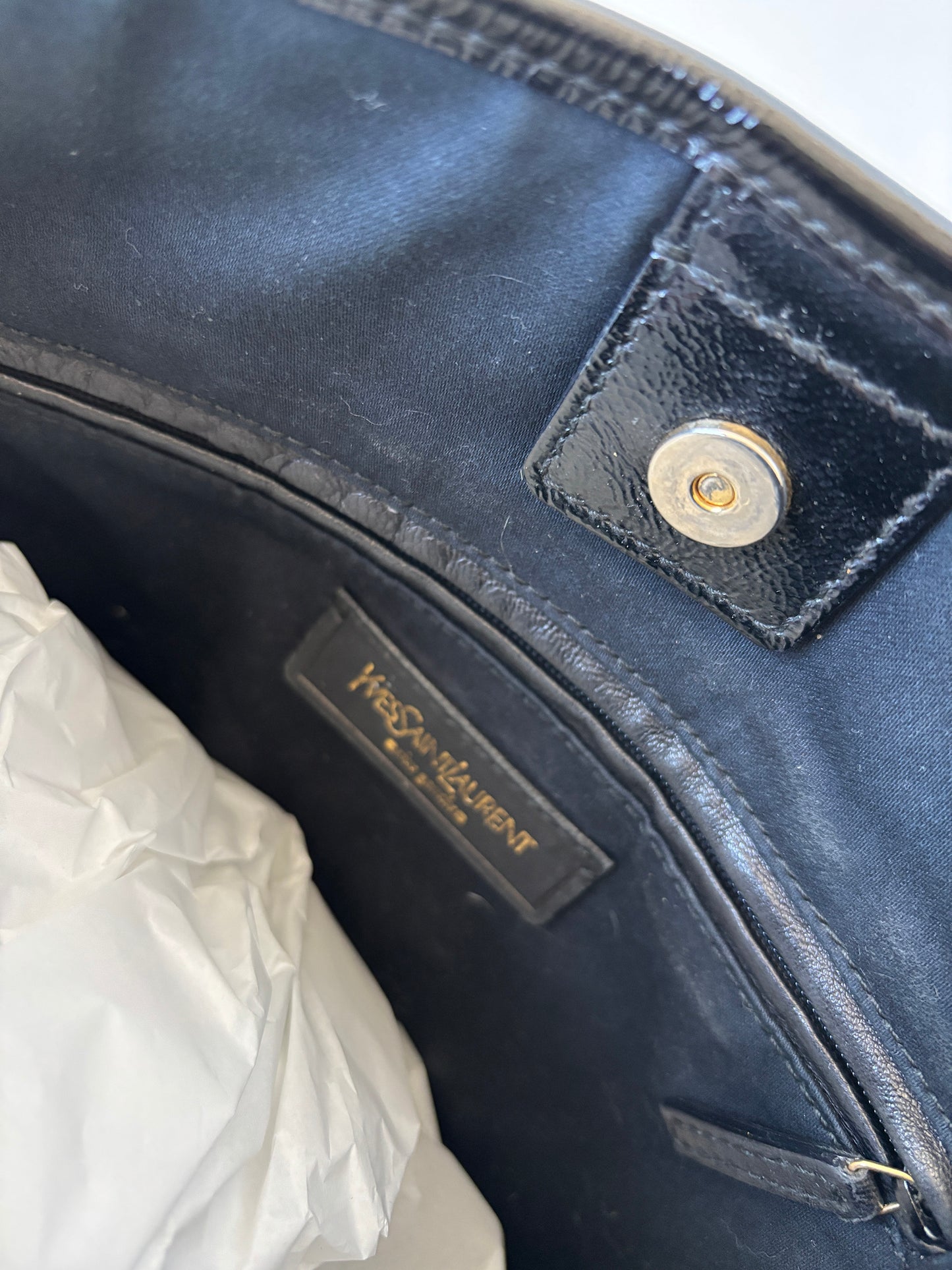 YSL 2000s black mini mail patent leather tote bag