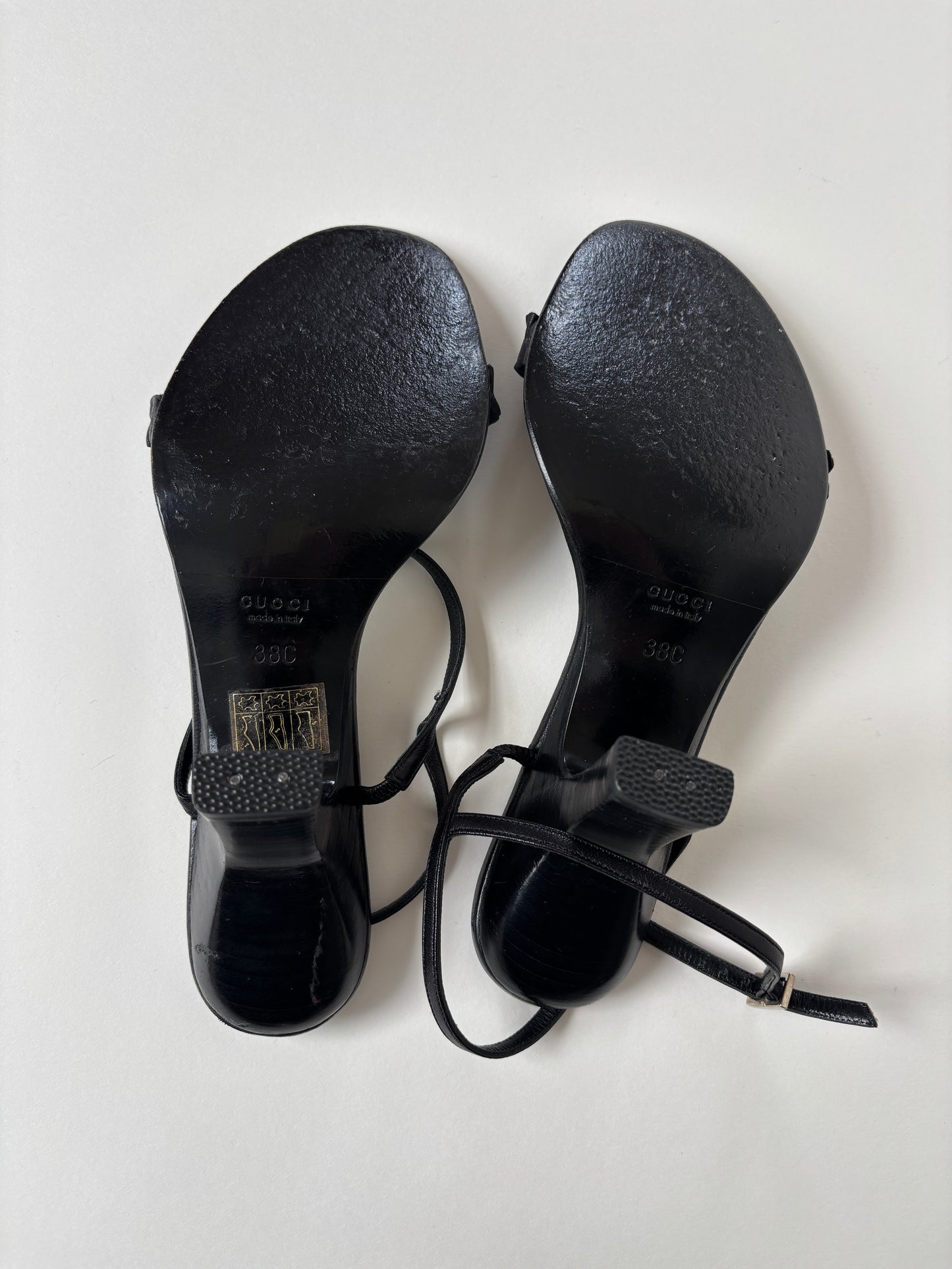 Gucci by Tom Ford 1990s minimalistic black ruffle sandal heels (EU 38 / US 7.5)