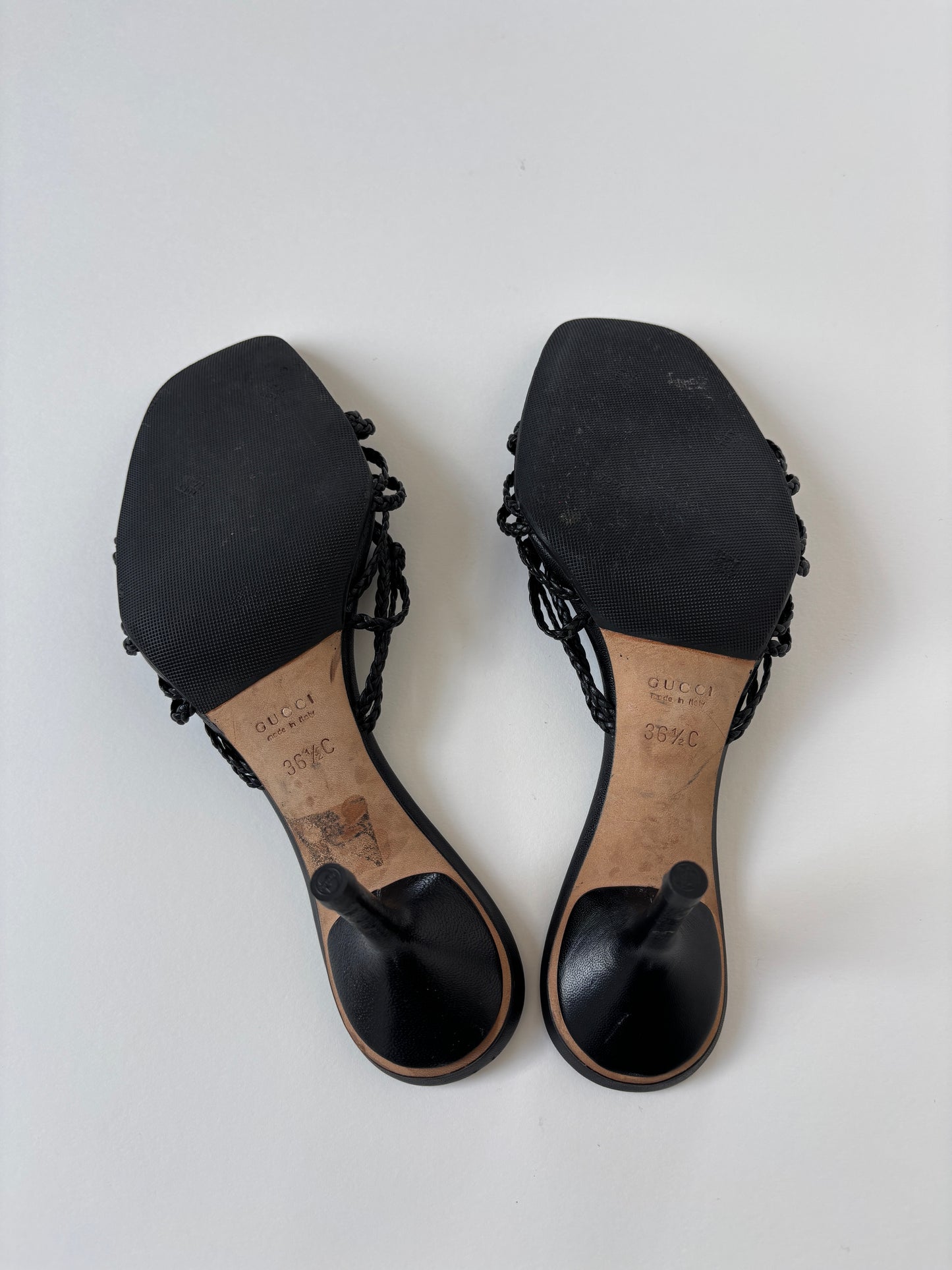 Gucci 2000s by Tom Ford black skinny strappy braided sandals (EU 36,5 / US 6)