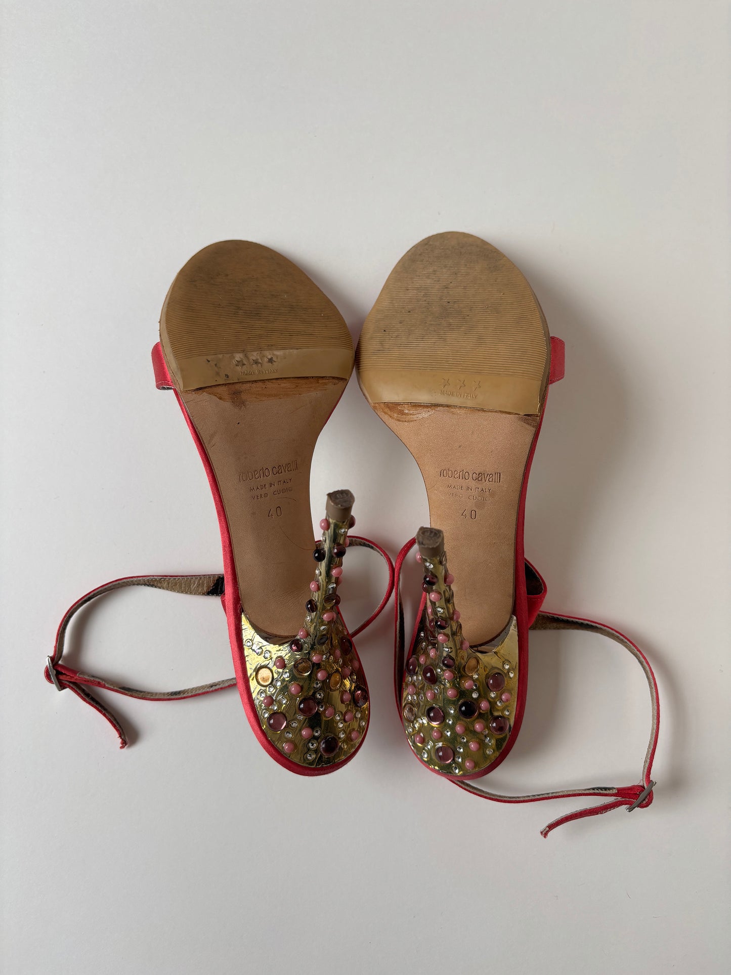 Roberto Cavalli 2000s pink satin jewelry heels (EU 40 / US 9.5)