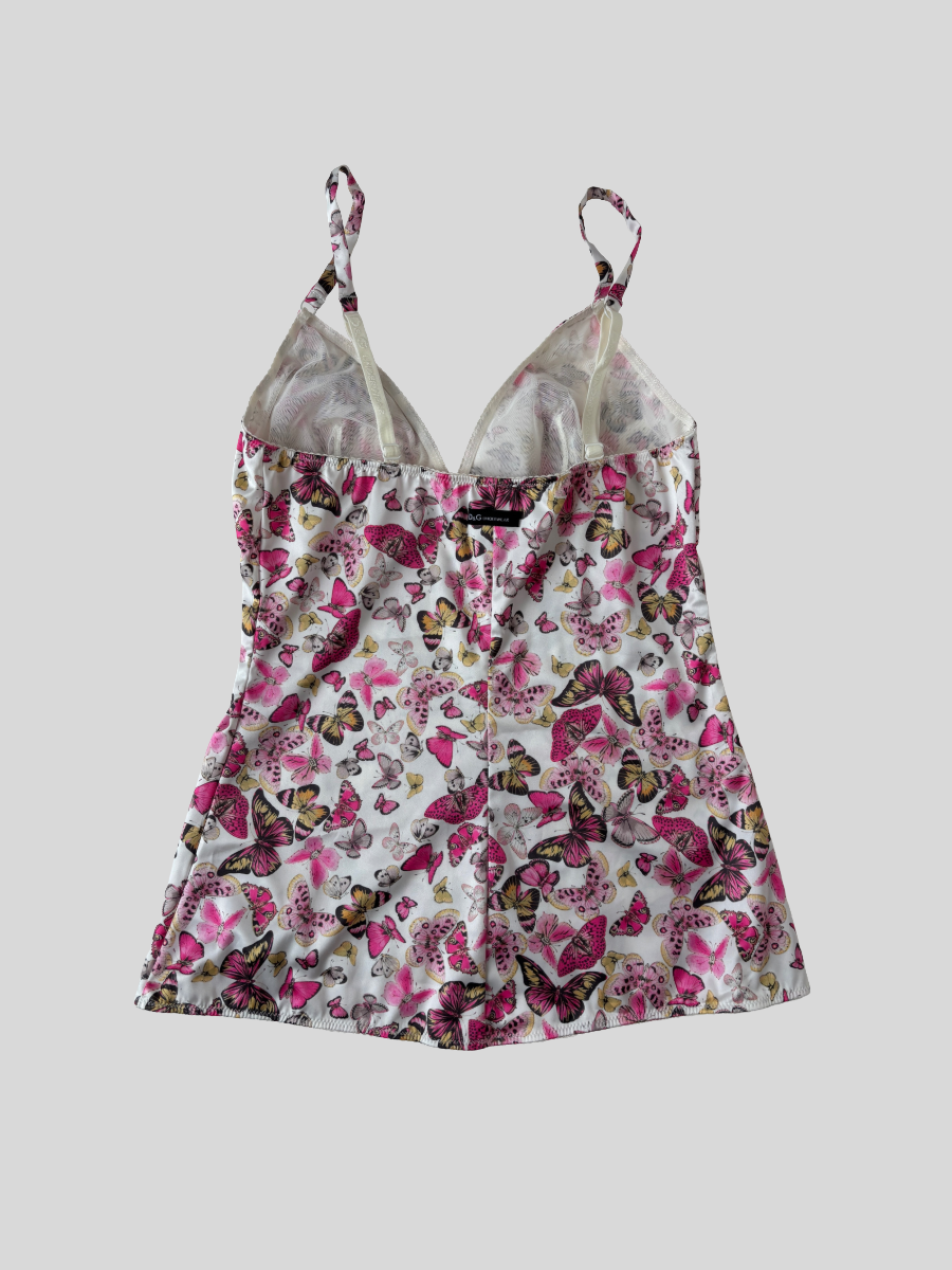 Dolce & Gabbana 2000s pink satin butterfly bow top S-M