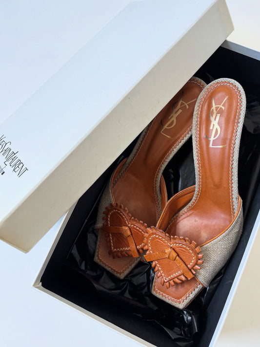 YSL iconic 1990s linen bow & heart heels (EU 37,5/ US 7)