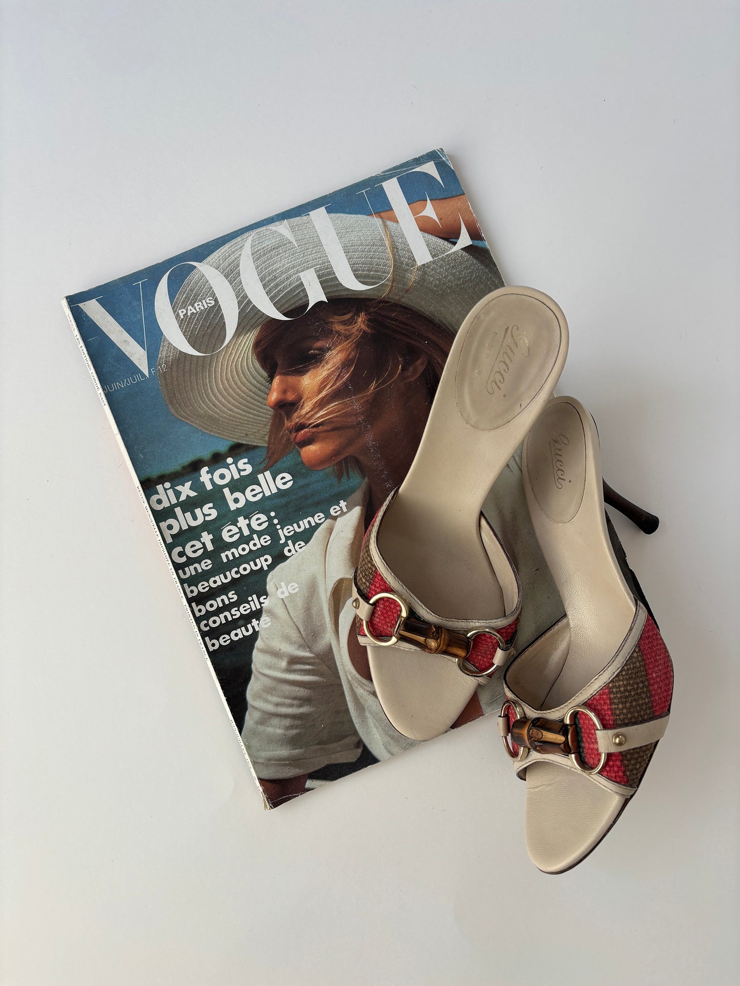 Gucci by Tom Ford 2000s iconic beige stripes bamboo horsebit heels (EU 37,5 / US 7)