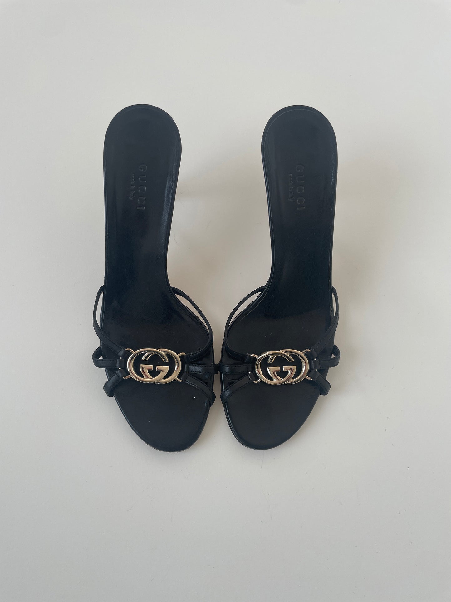 Vintage Gucci 2000s black interlocking GG sandal heels