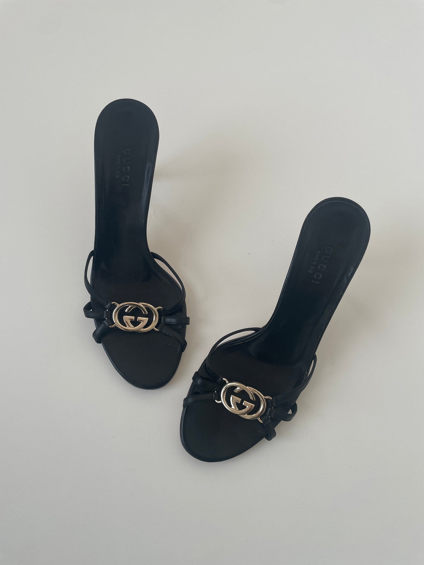 Vintage Gucci 2000s black interlocking GG sandal heels