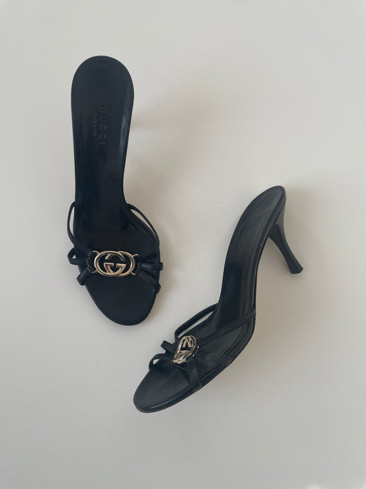 Vintage Gucci 2000s black interlocking GG sandal heels