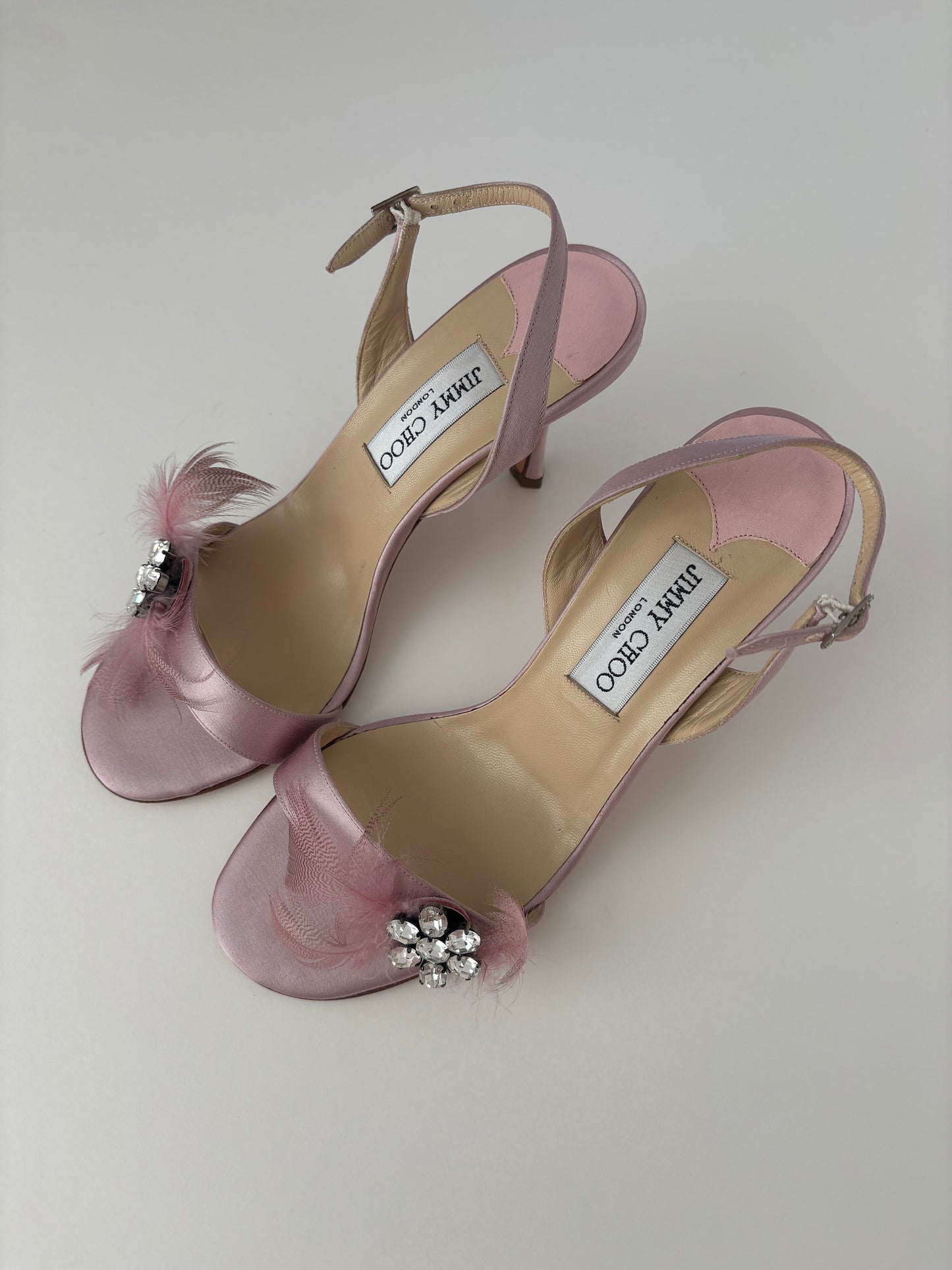 Jimmy Choo 2000s pink satin jewelry heels (EU 37,5 / US 7)