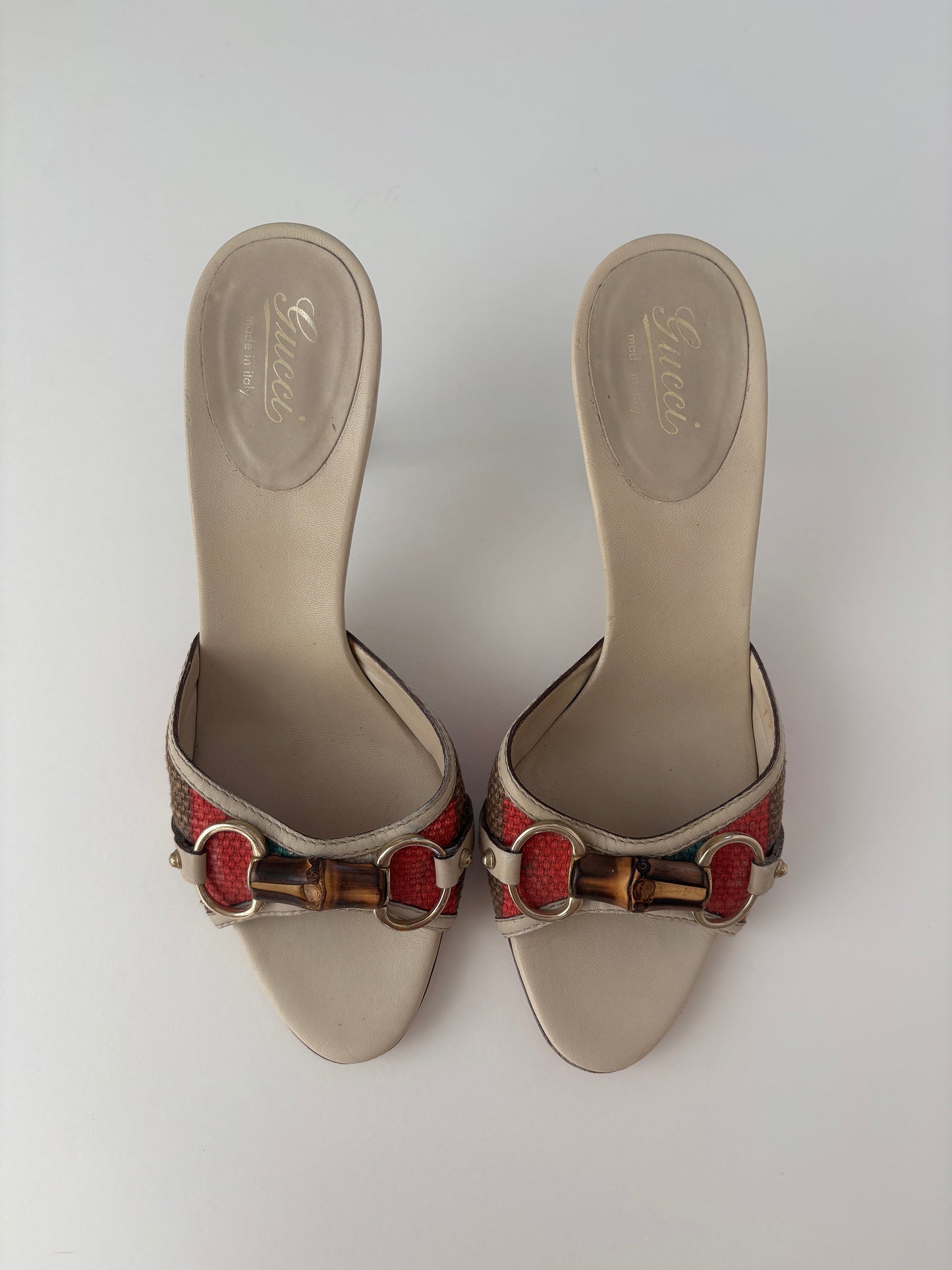 Gucci by Tom Ford 2000s iconic beige stripes bamboo horsebit heels (EU 37,5 / US 7)