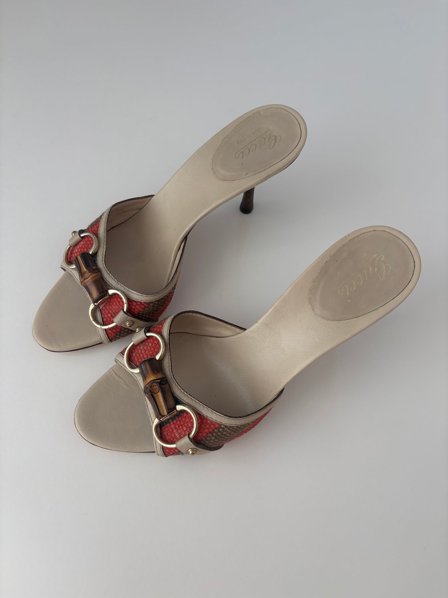 Gucci by Tom Ford 2000s iconic beige stripes bamboo horsebit heels (EU 37,5 / US 7)
