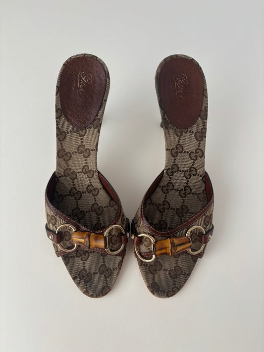 Gucci by Tom Ford 2000s iconic brown monogram bamboo horsebit heels (EU 38,5 / US 8) (Kopie)