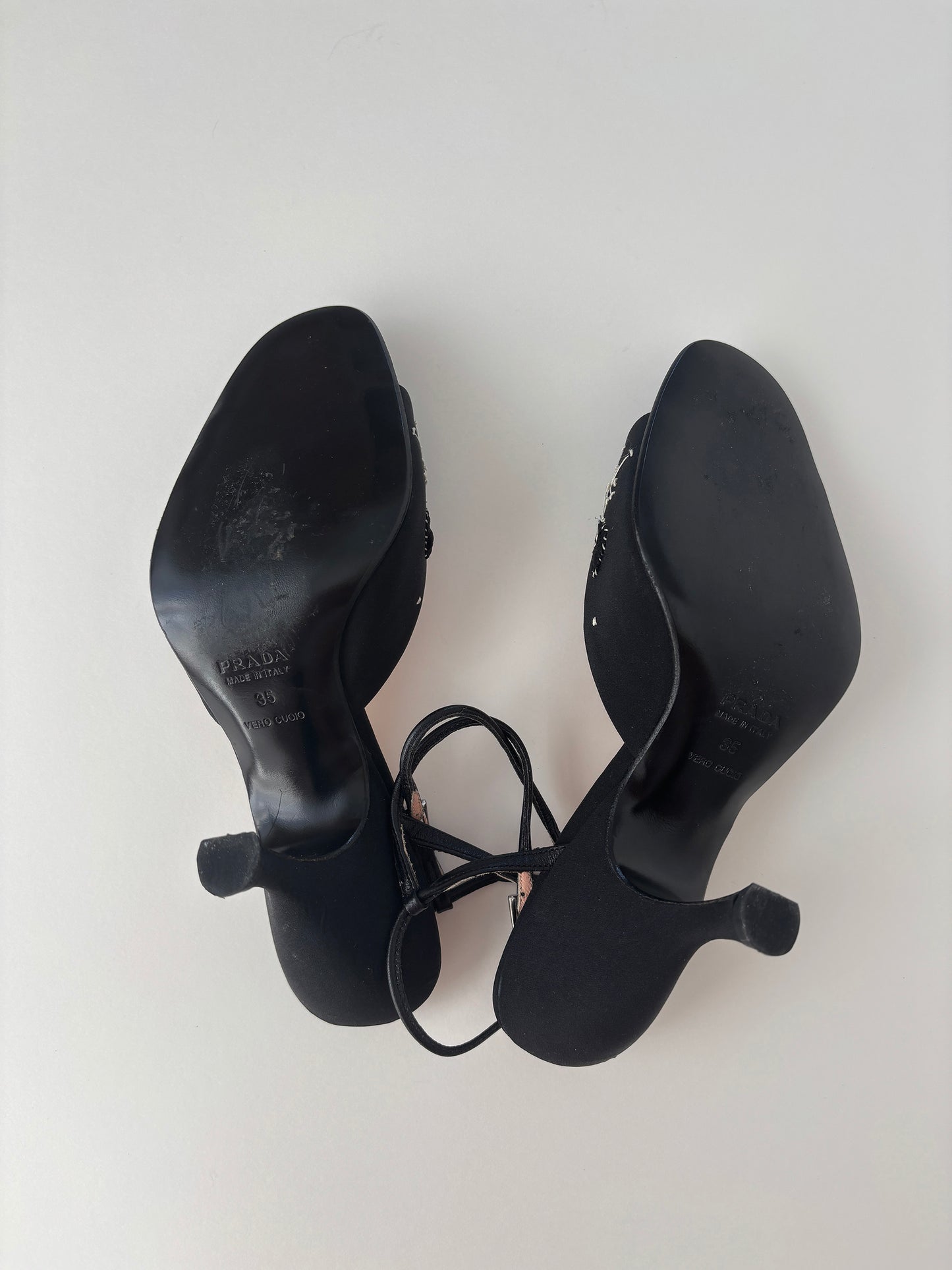 Prada 1990s iconic black embroidered butterfly kitten heel sandals UNWORN (EU 35 / US 4.5)