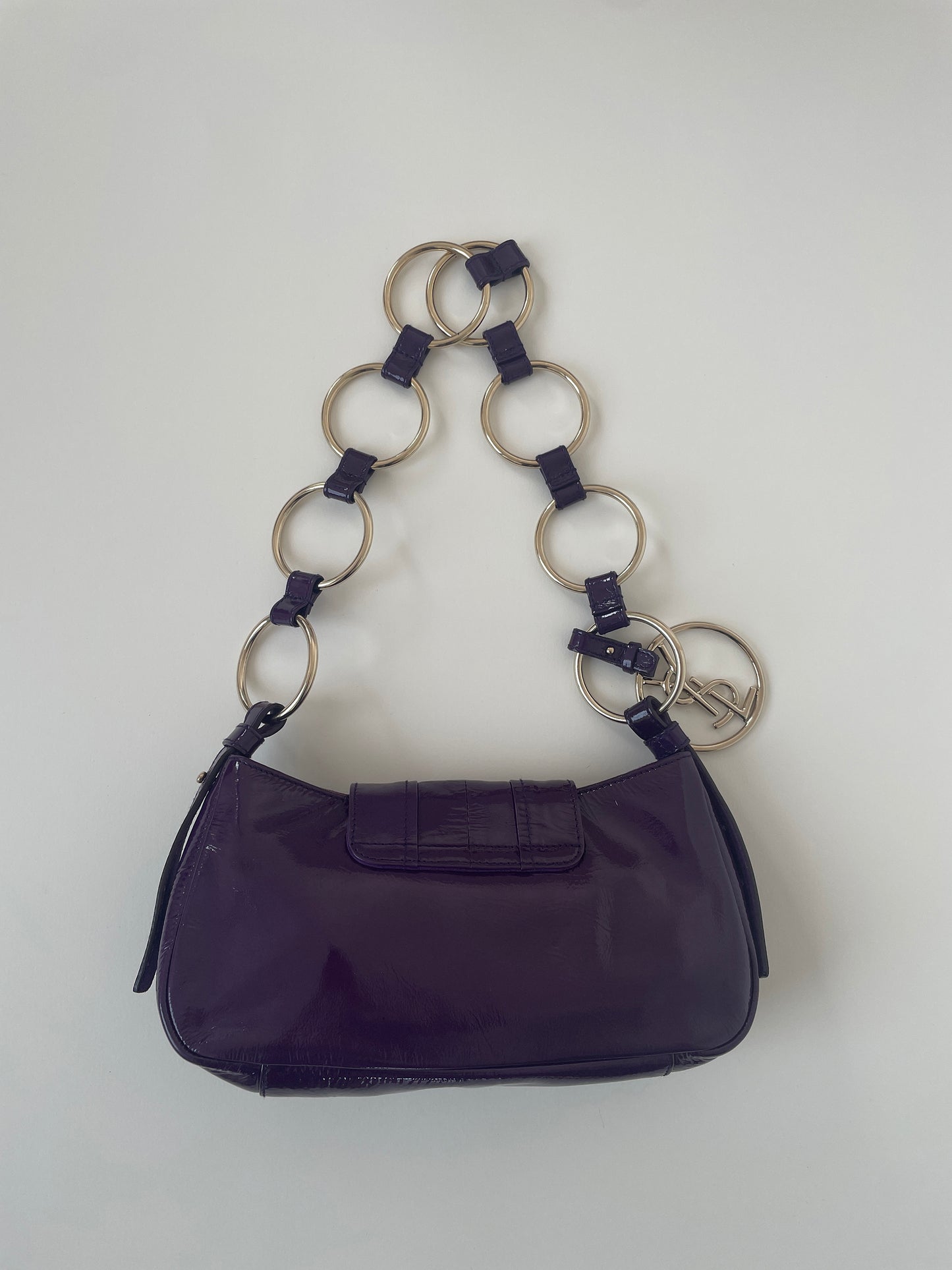 Vintage YSL by Tom Ford &nbsp;purple patent leather O-ring baguette bag 