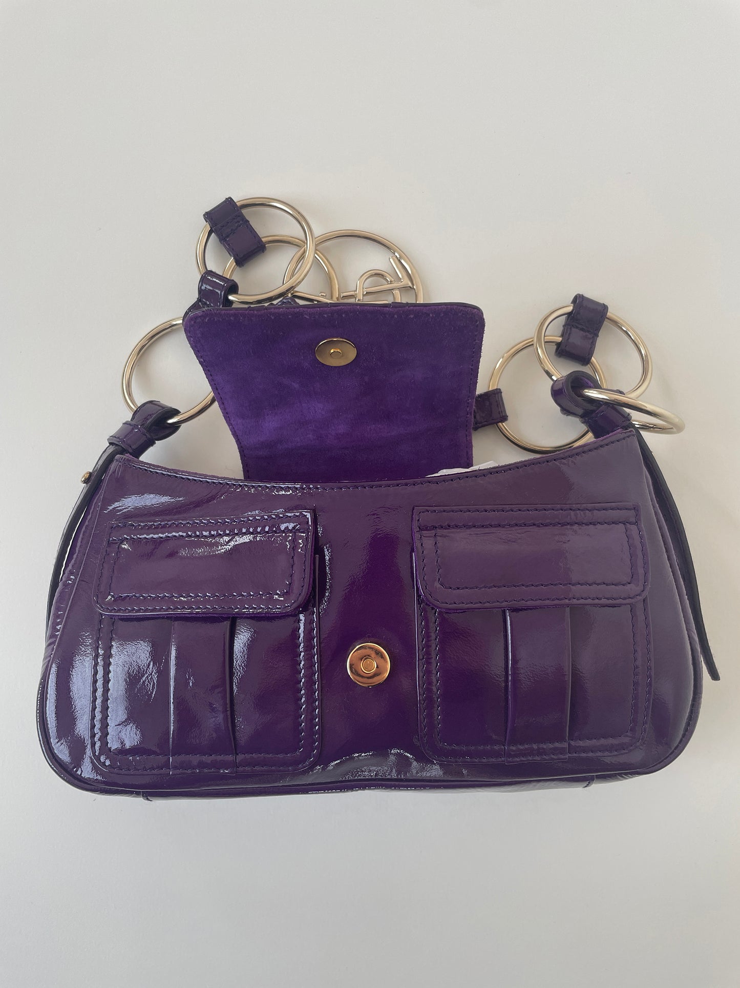 YSL by Tom Ford purple patent leather O-ring baguette bag UNWORN