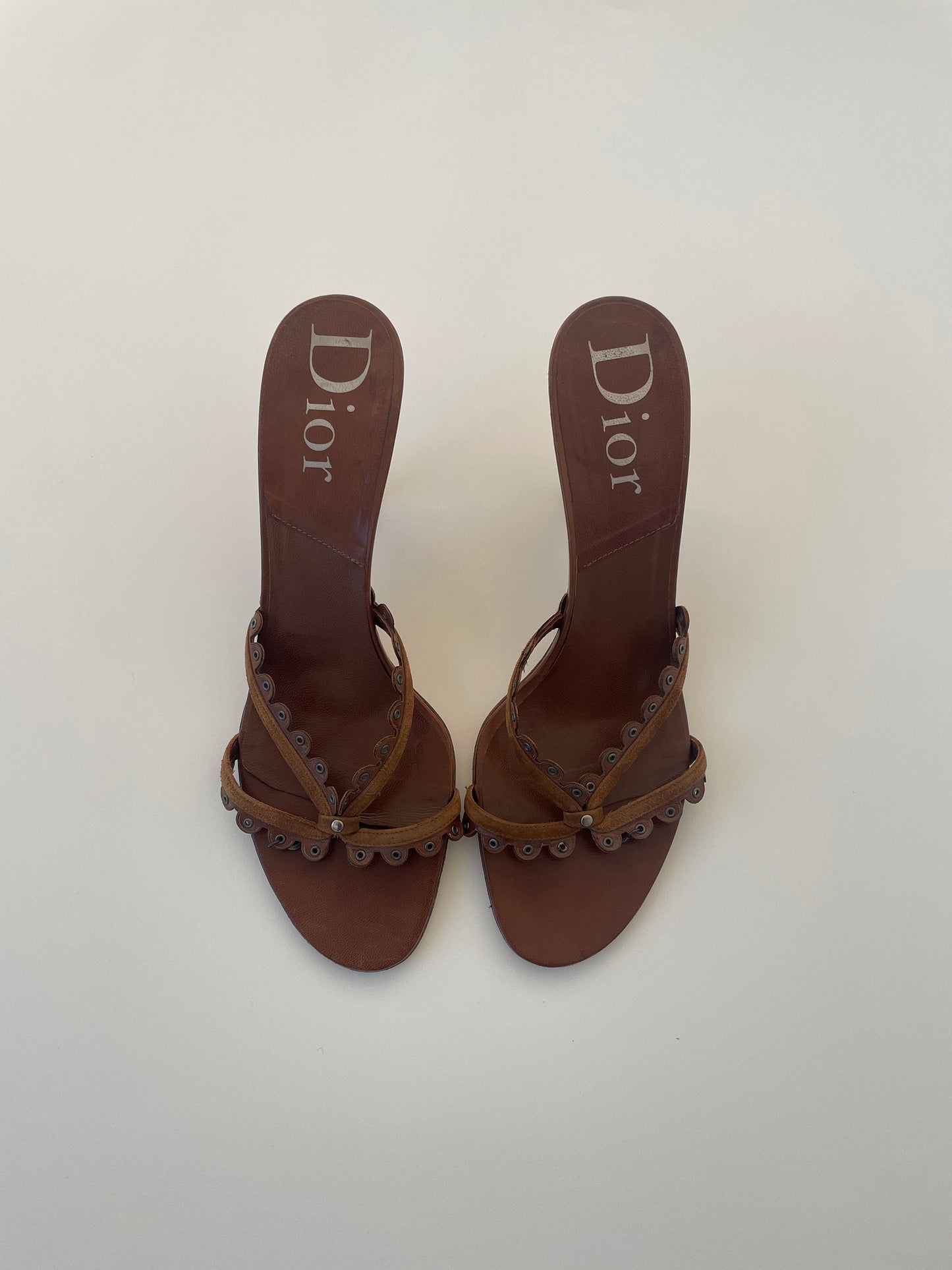 Vintage Christian Dior by John Galliano 2000s brown eyelet sandal heels