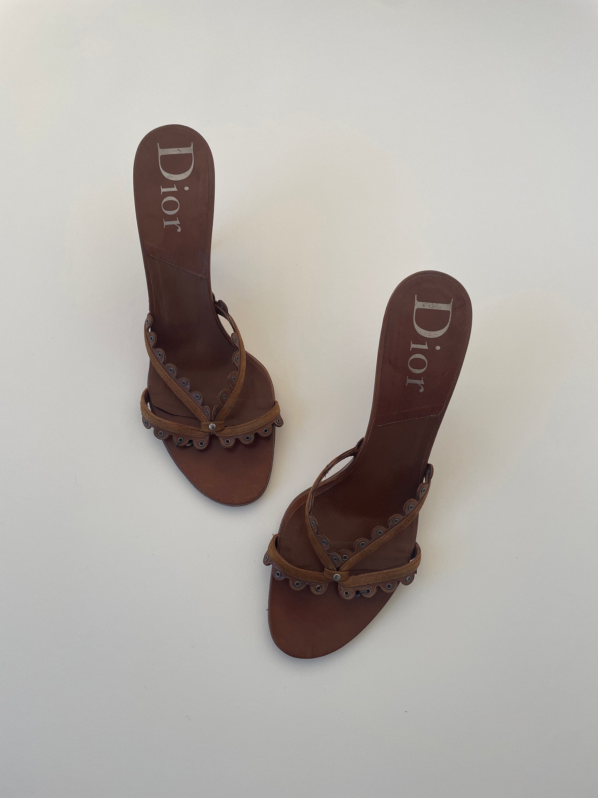 Vintage Christian Dior by John Galliano 2000s brown eyelet sandal heels