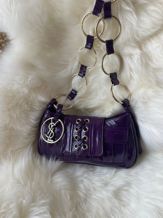 Vintage YSL by Tom Ford &nbsp;purple patent leather O-ring baguette bag