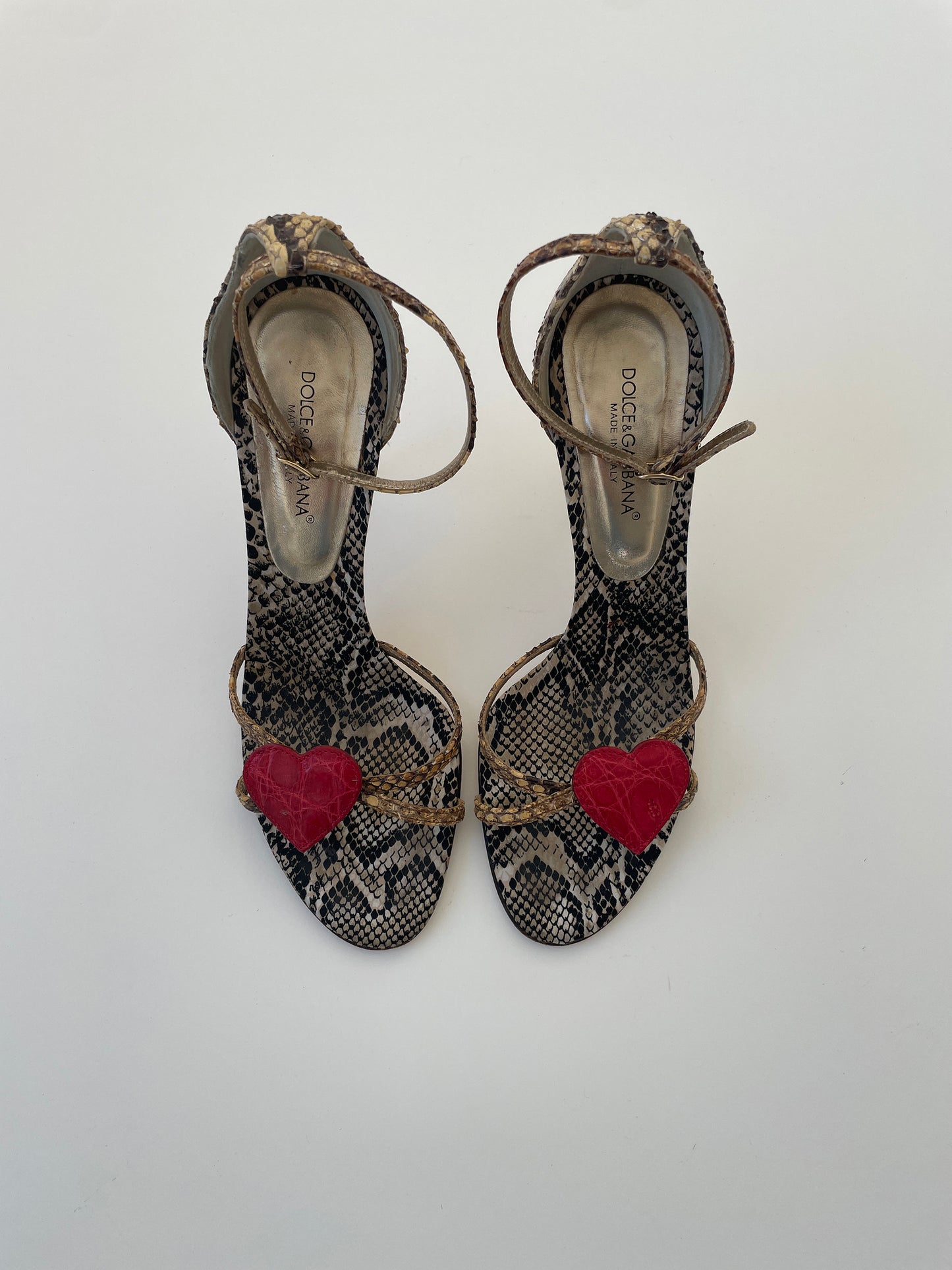 Vintage Dolce &amp; Gabbana golden python kitten heels with cute heart application