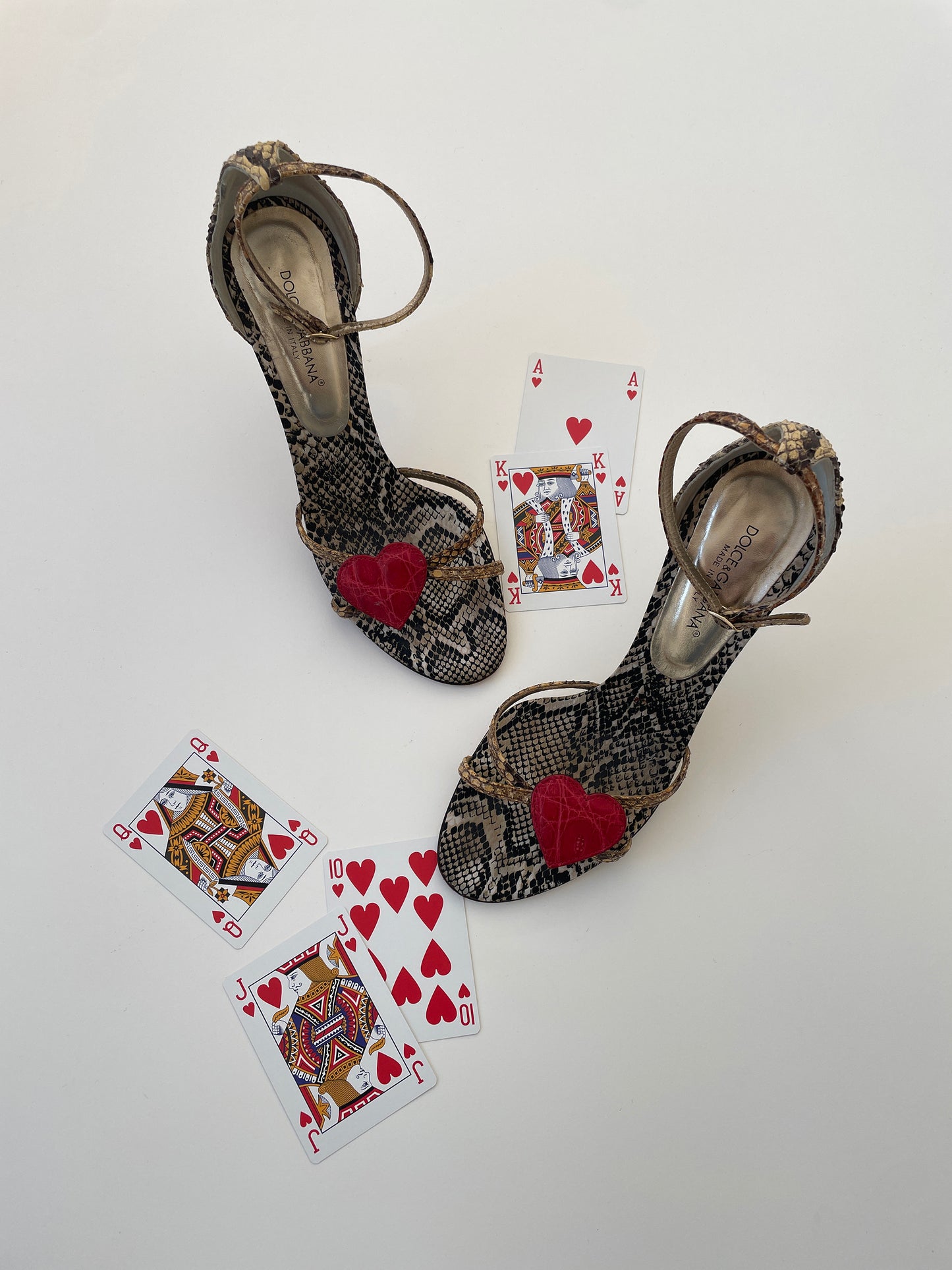 Vintage Dolce &amp; Gabbana golden python kitten heels with cute heart application