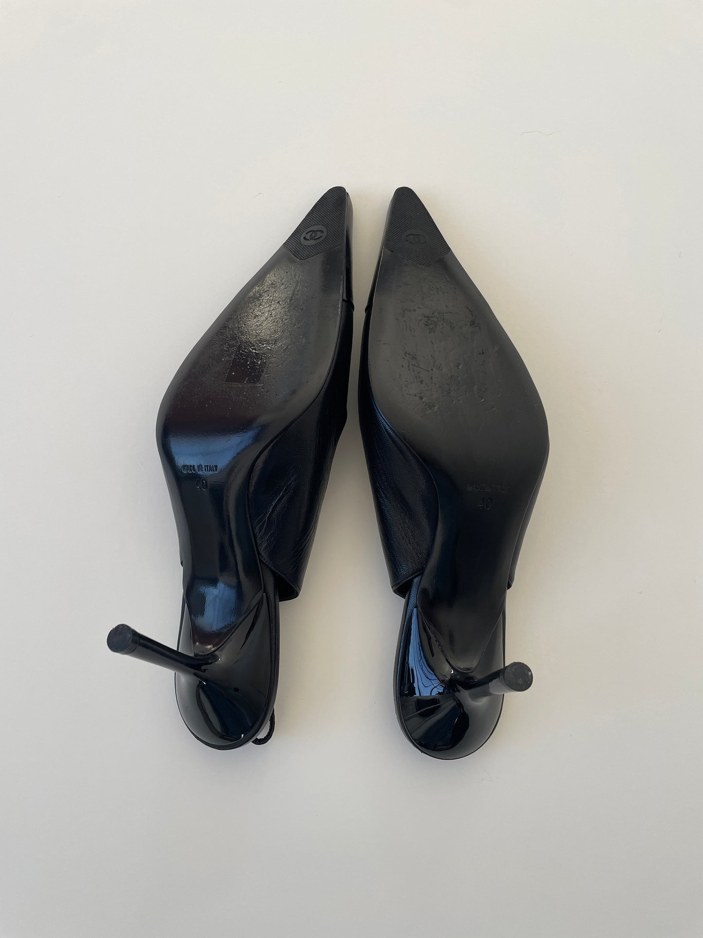 Chanel black CC logo pearl sling backs (EU 40 / US 9.5)