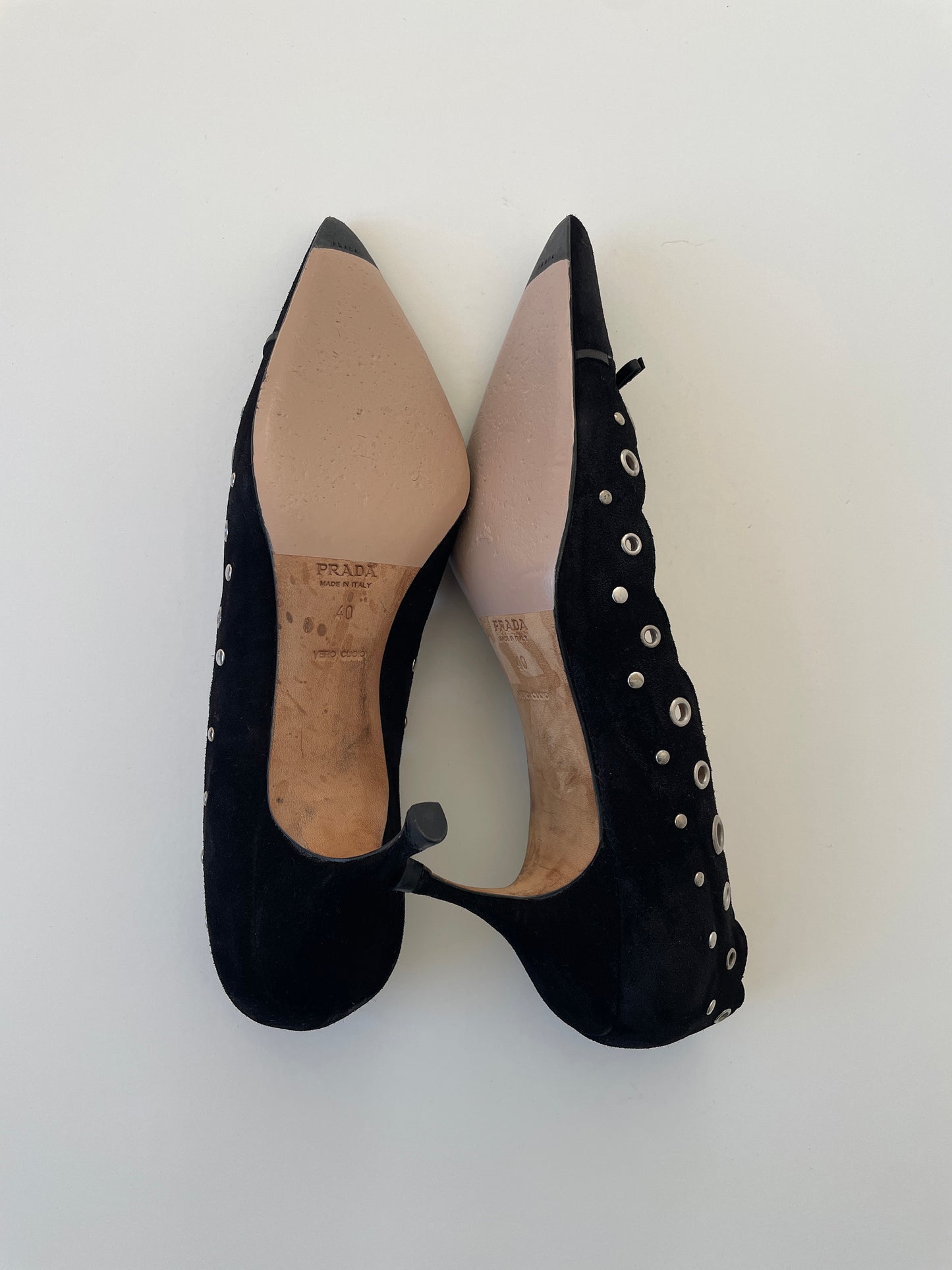 Prada 2000s iconic suede black eyelet bow heels (EU 40 / US 9.5)