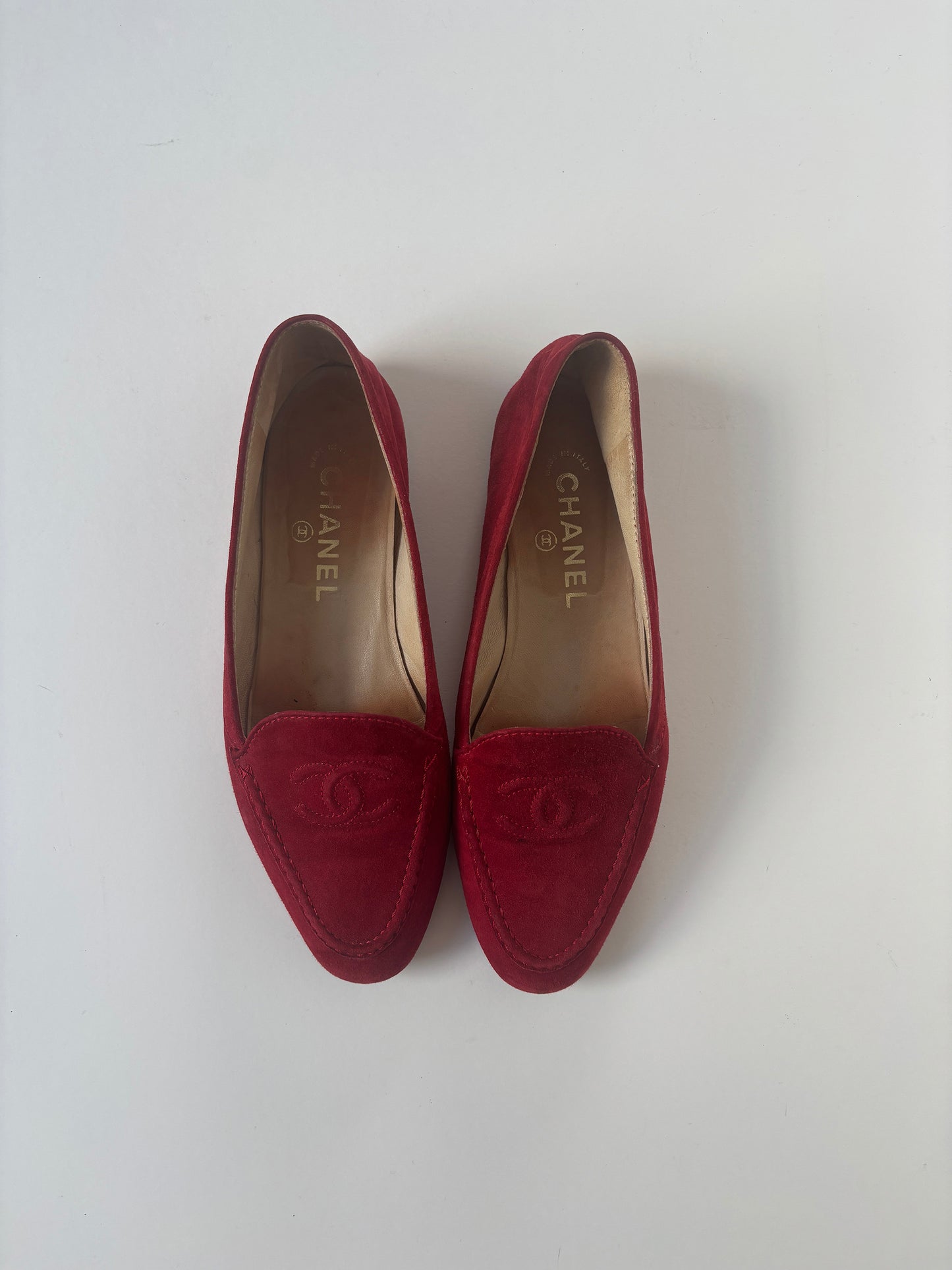 Chanel by Karl Lagerfeld 1990s iconic CC red suede loafer (EU 38 / US 7.5)