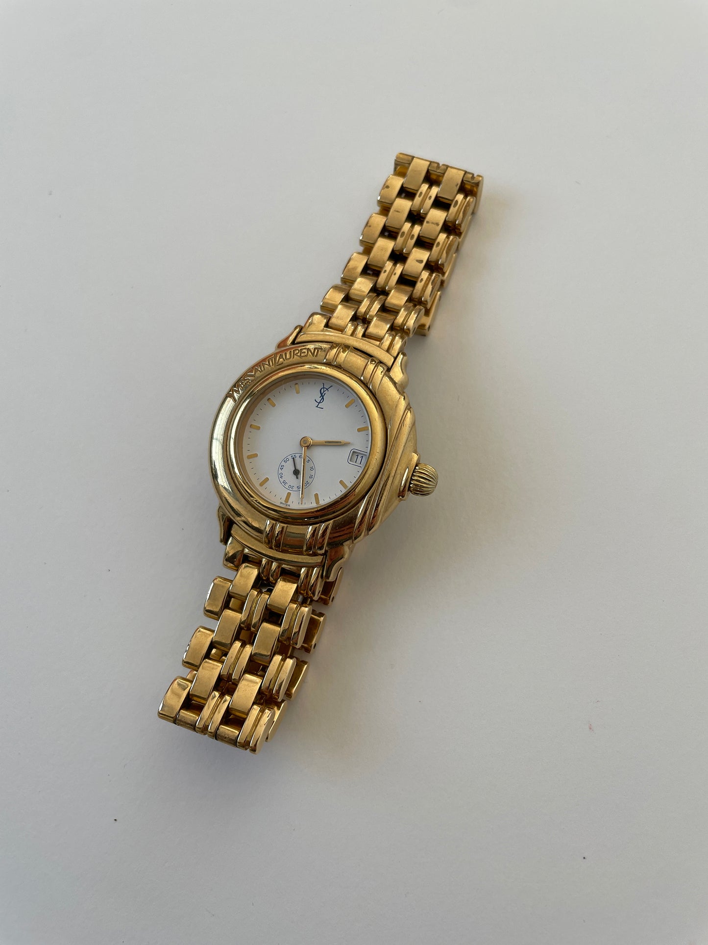 YSL 1990s gold metal watch