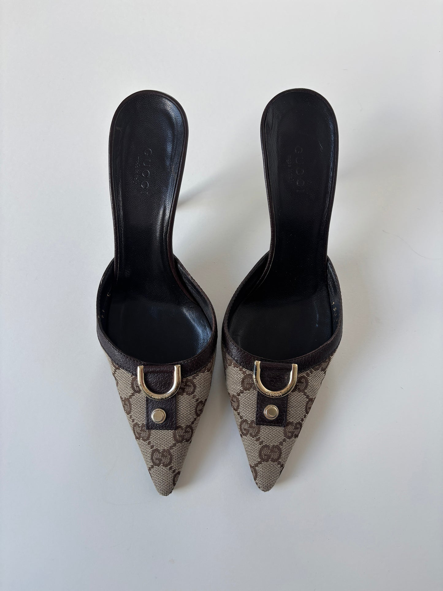 Gucci by Tom Ford 2000s brown D-Ring monogram mules (EU 37/ US 6.5)