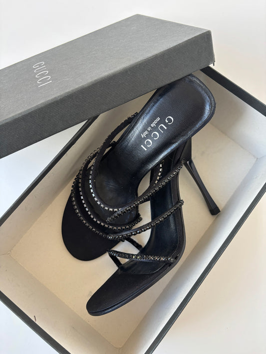 Gucci by Tom Ford 1990s black rhinestone strappy heels (EU 36 / US 5.5)